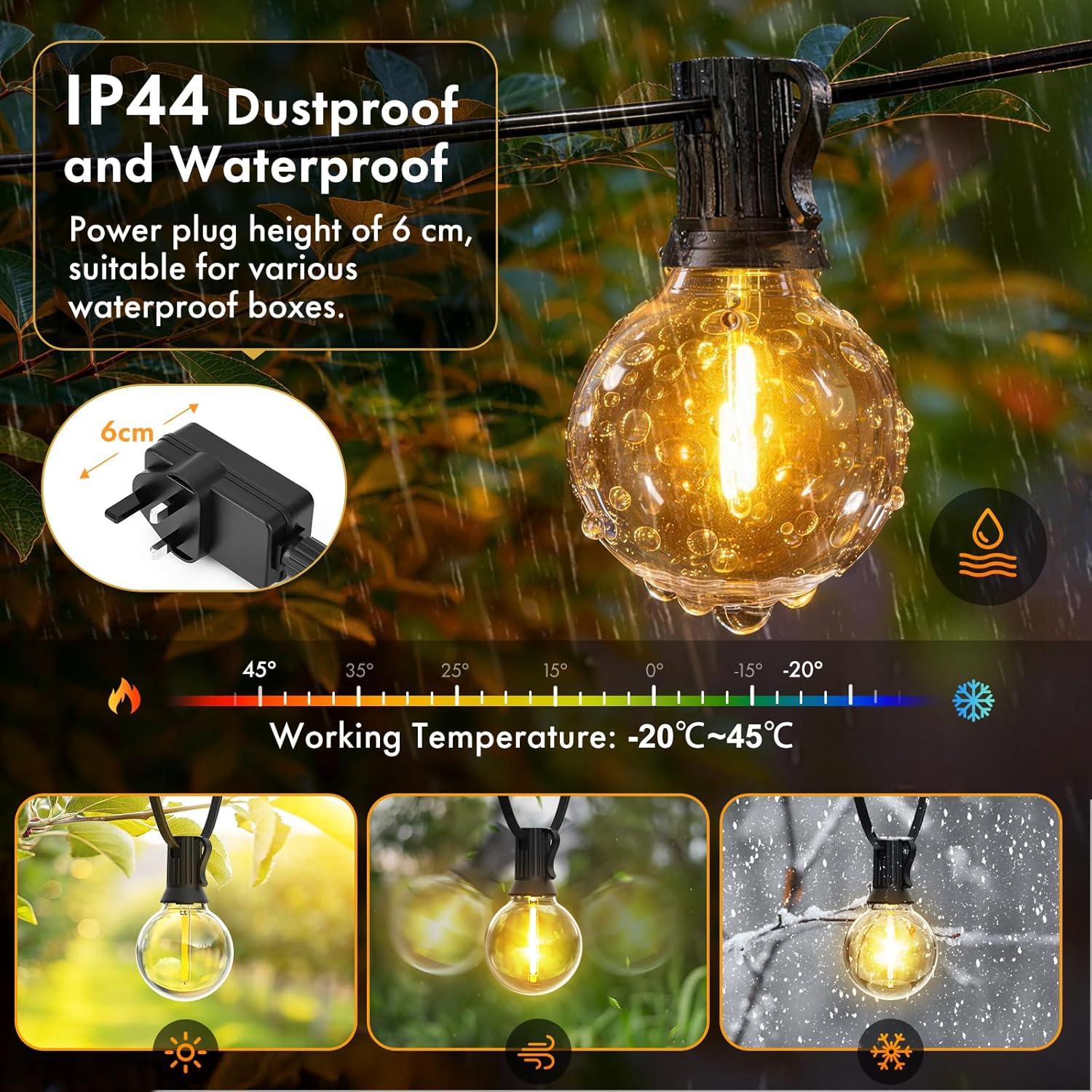 Thumbnail 4 de MAGGIFT 45m/150ft mains garden festoon string lights with remote, timer and 3 modes (G40 LED bulbs, IP44)