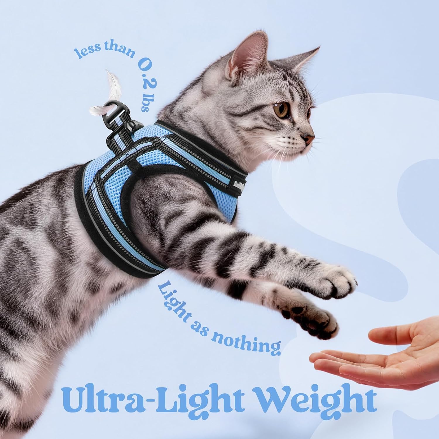 Detalle de Rabbitgoo Cat Harness and Lead Set — Escape-Proof Vest with Reflective Leash (Medium, Light Blue)