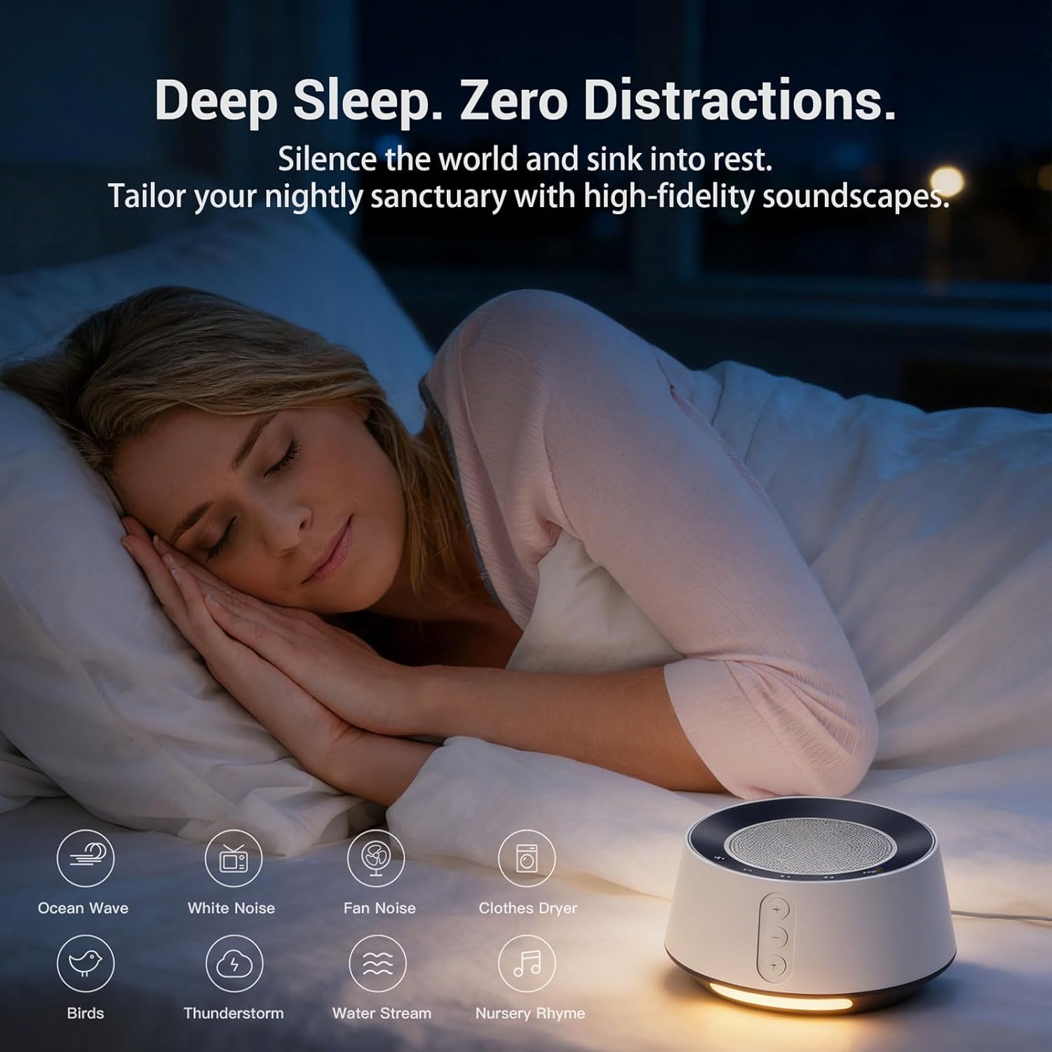 Detalle de BGOVERSS White Noise Sound Machine with 20 Sounds, 10 Night Light Colors, and Memory