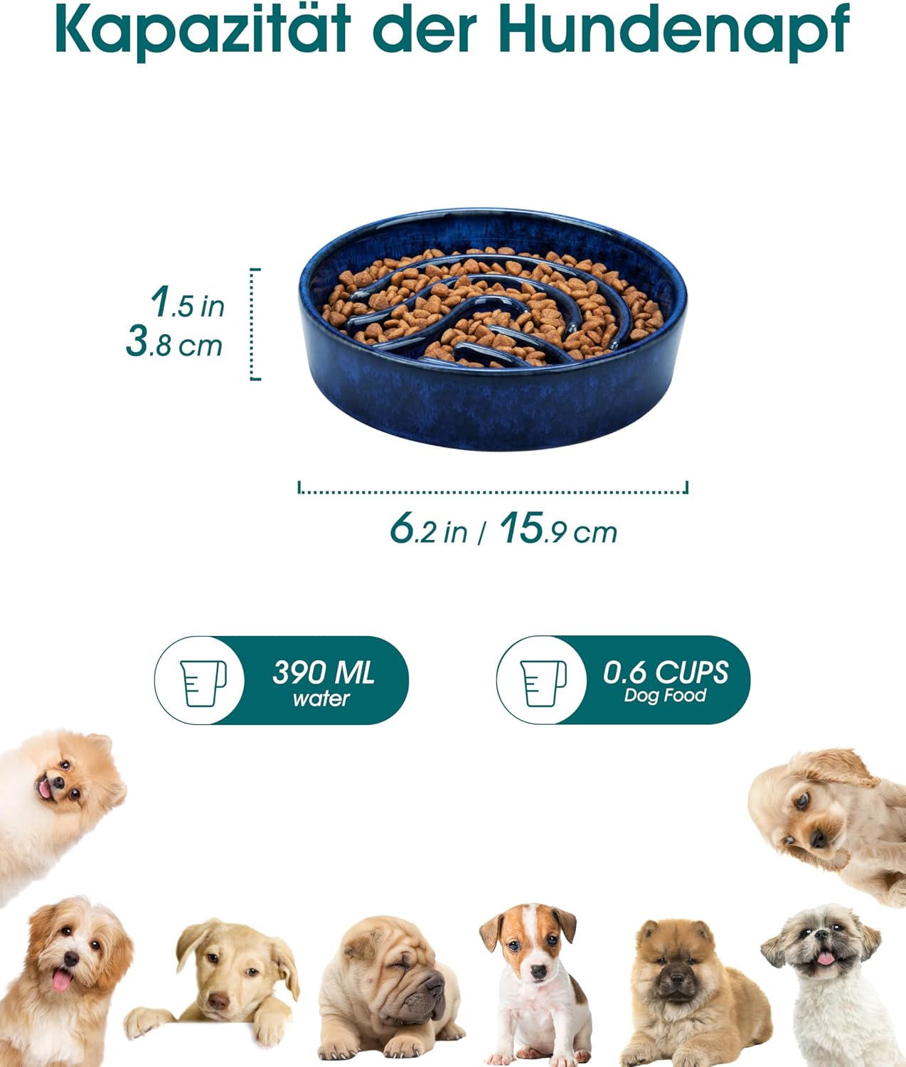 Detalle de Vancasso Hundenapf 390 ml Keramik – Anti-Schling, rutschfestes Design, Blau