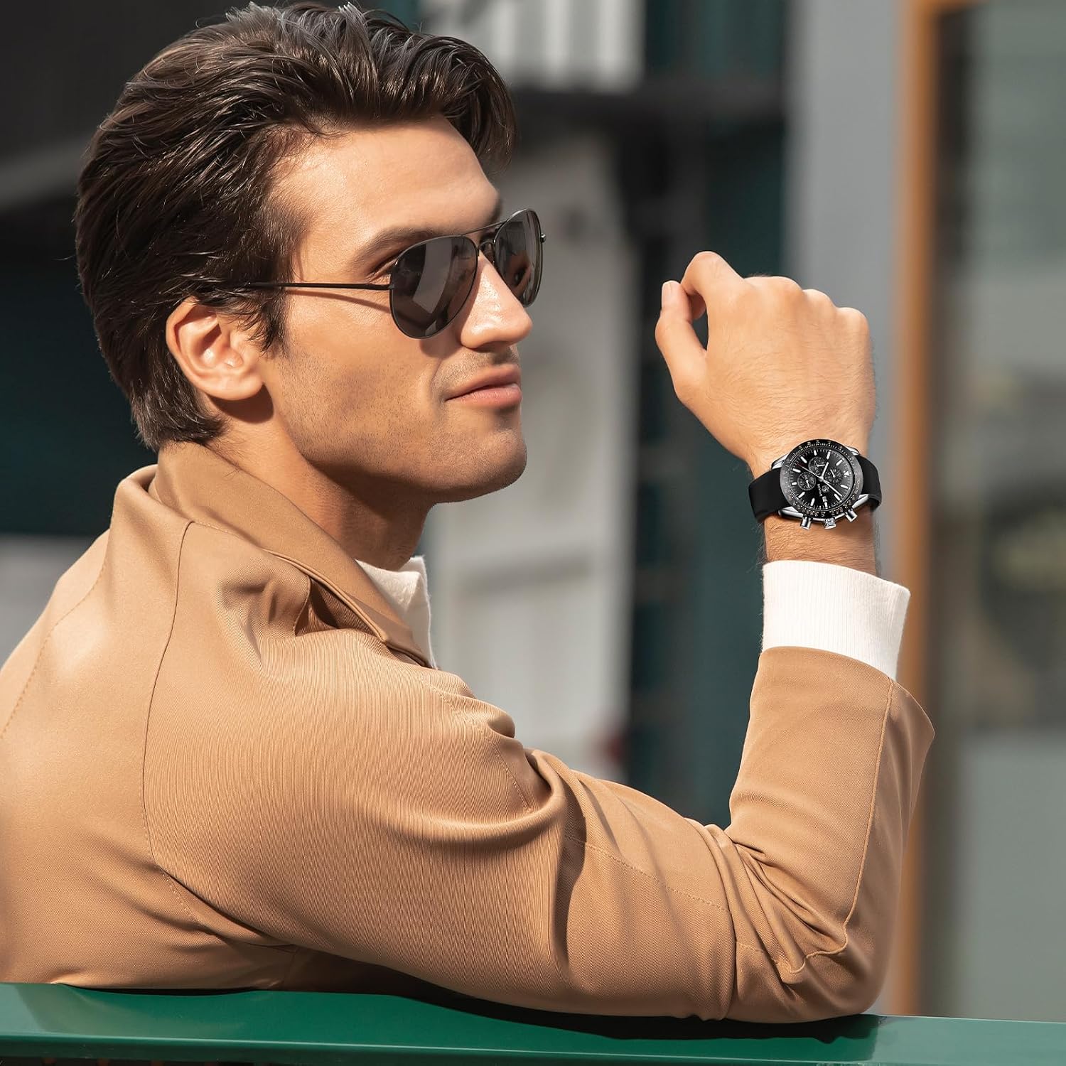 Detalle 2 de BY BENYAR Herrenuhr Chronograph Braun Leder