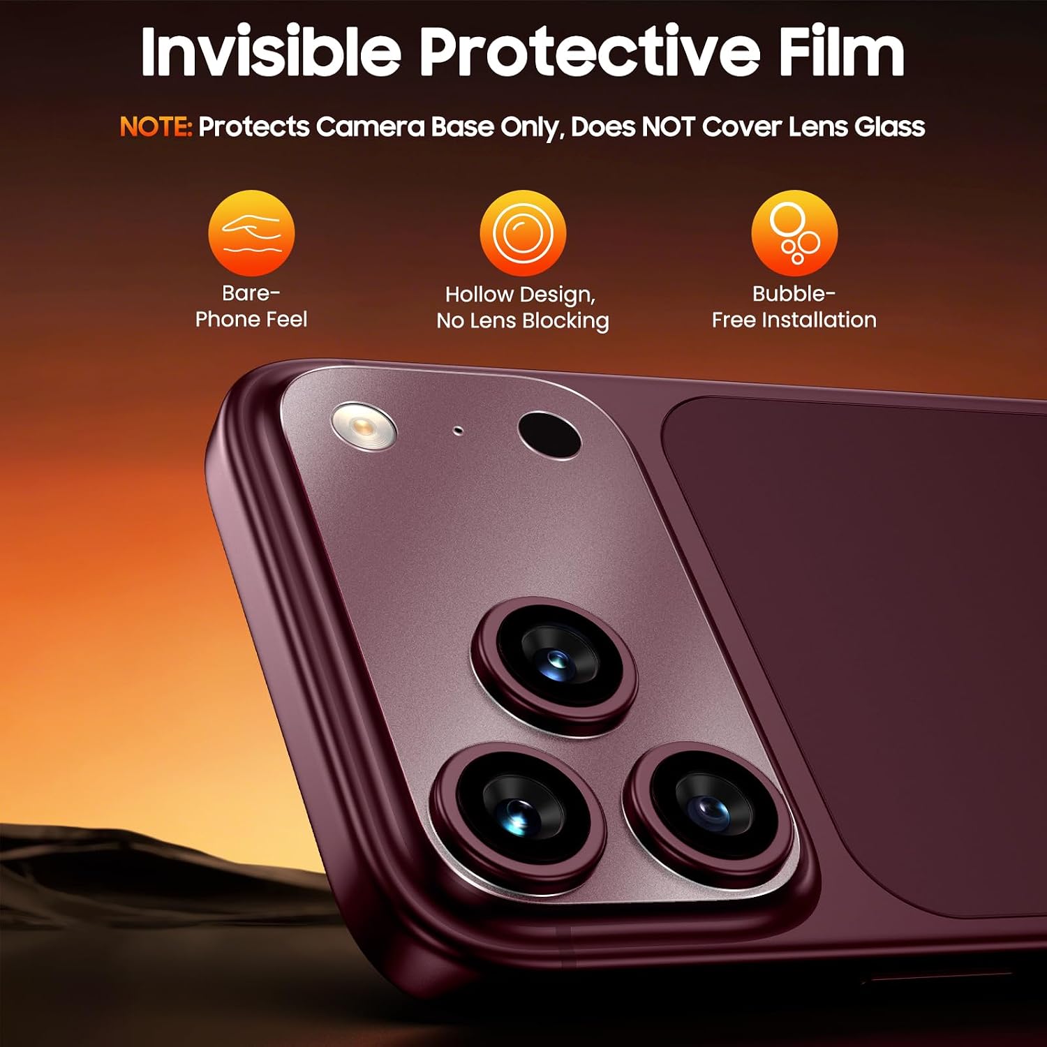 Detalle de Uyiton Camera Plateau Protector for iPhone 18 Pro, Matte PET, 3-Pack