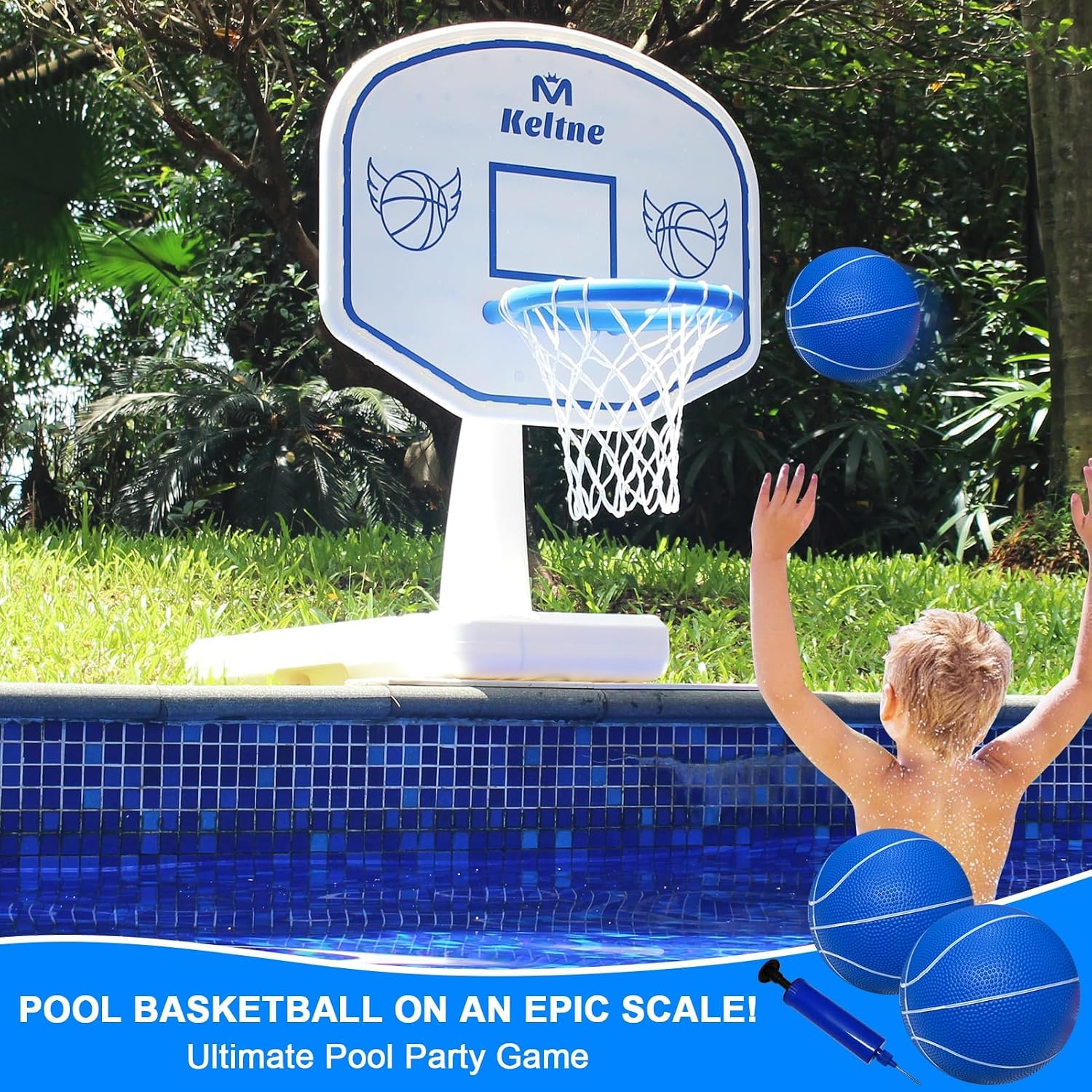 Detalle de Pool Basketball Hoop: Oversized 34" x 34" x 42.2" Water Basketball Game for Pool or Deck