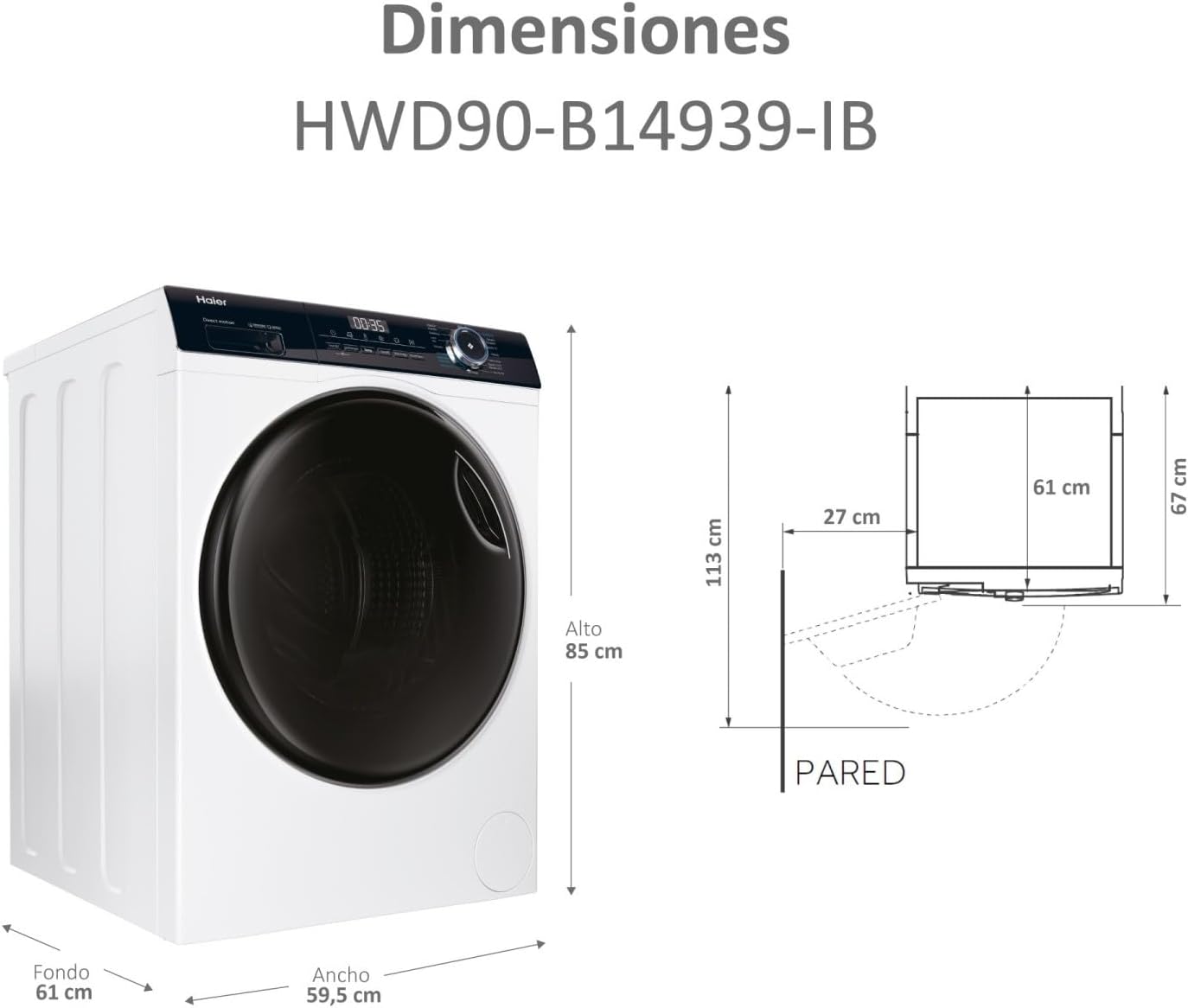 Thumbnail 2 de Haier I-Pro Series 3 HWD90-B14939-IB lavadora secadora 9+6 kg con 1400 rpm y vapor Refresh