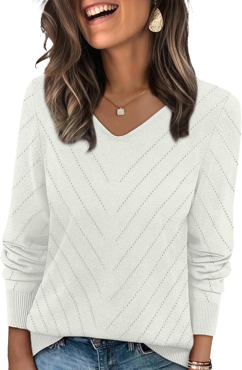 Detalle de WIHOLL Women's V Neck Knit Sweater 2026