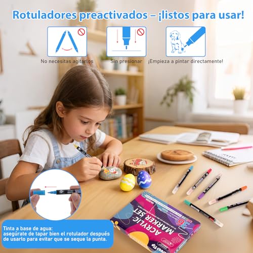 Thumbnail 4 de TOVIKI set de 36 rotuladores acrílicos con doble punta, resistentes al agua