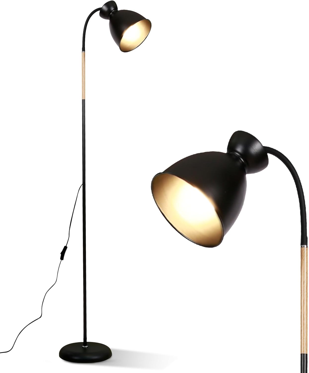 Detalle de Amdelne Lampada da terra vintage in metallo con attacco E27 e paralume orientabile 360° (H 159 cm) – nero