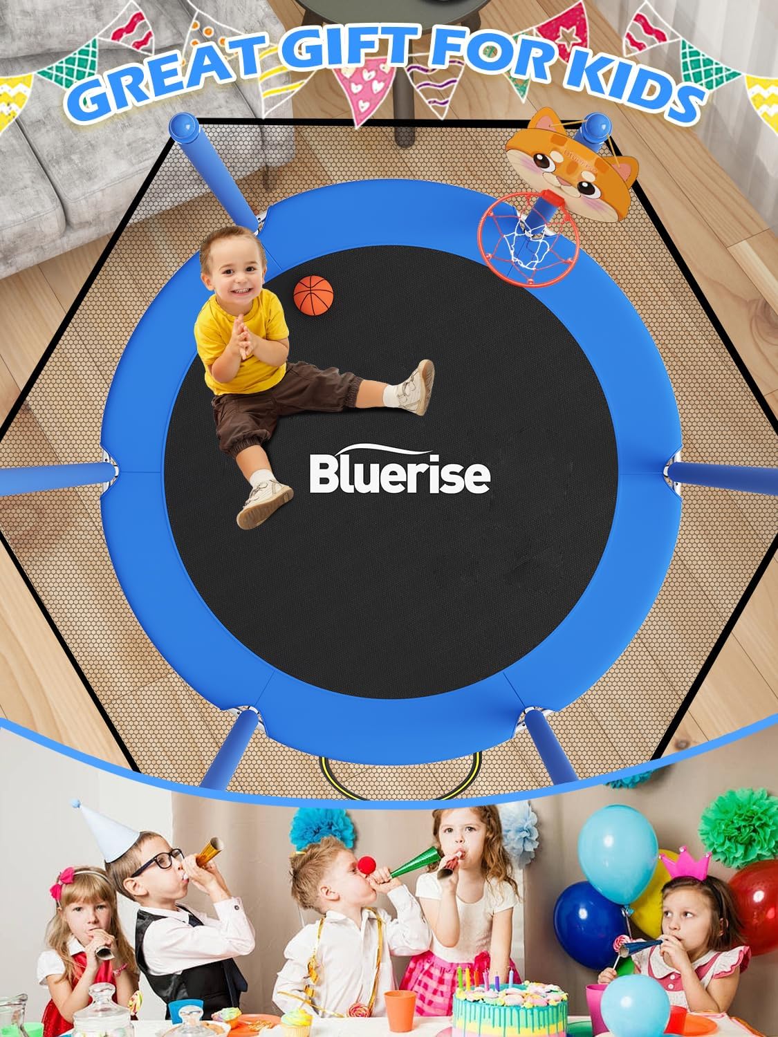 Thumbnail 6 de BLUERISE 55in 6ft Toddler Trampoline with Enclosure Net and Basketball Hoop Attachment