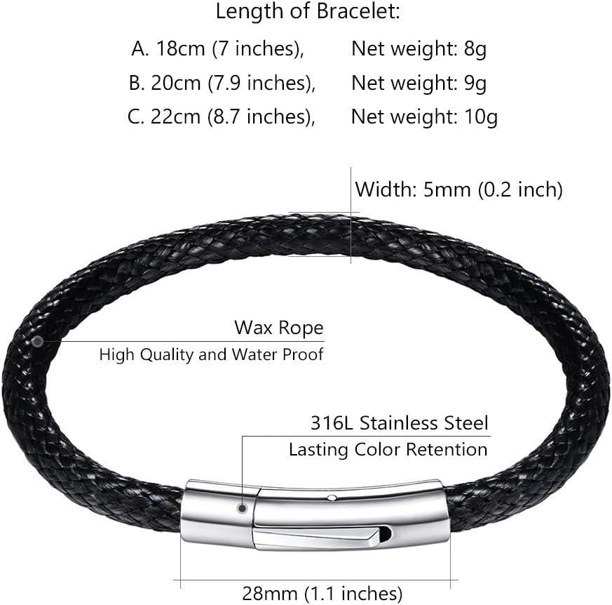 Thumbnail 6 de PROSTEEL Bracelet garçon en corde noire tressée 5 mm avec fermoir en acier inoxydable (18/20 cm)