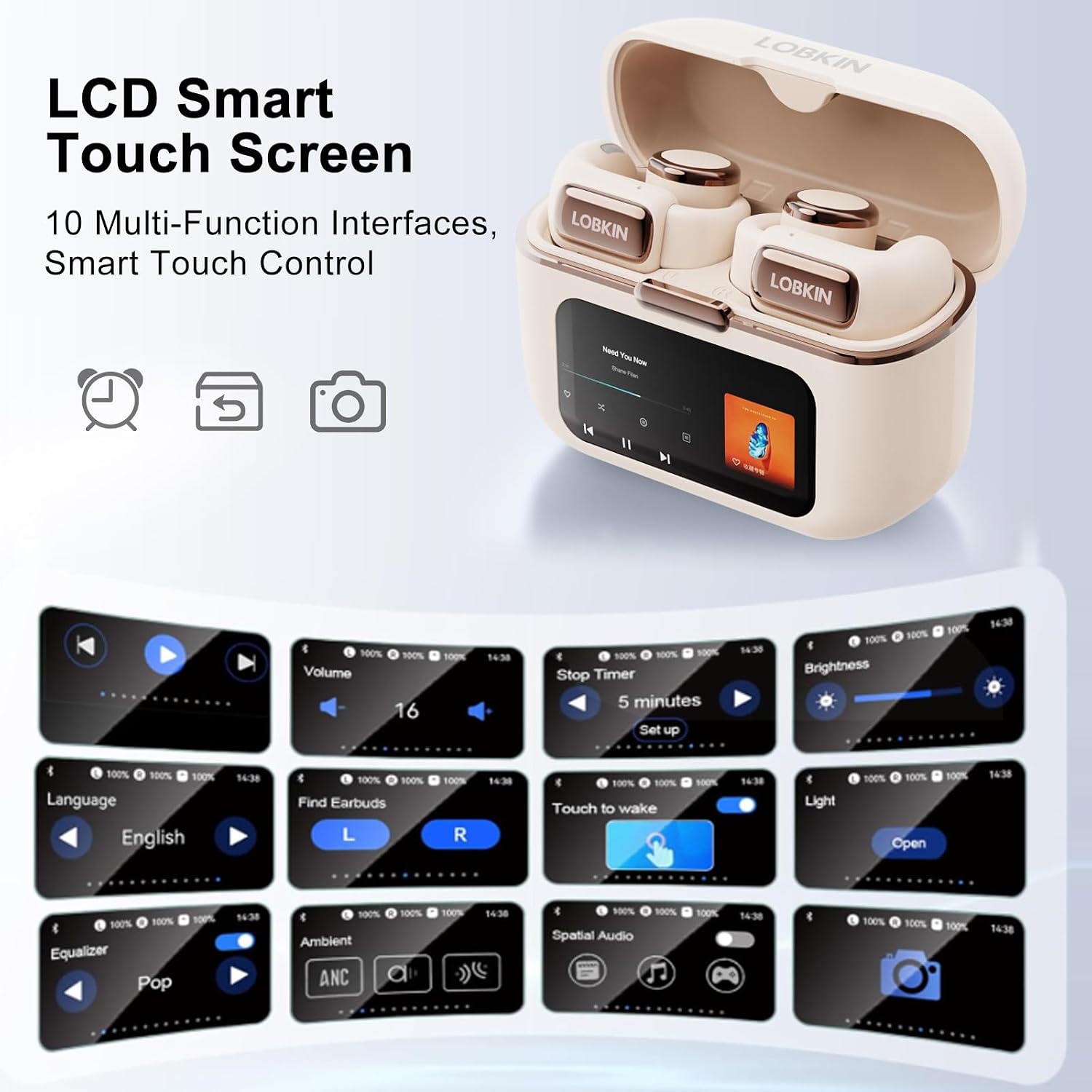 Detalle de LOBKIN Open Ear Headphones with Clip-On Fit, Bluetooth 5.4, 4GB Memory and LED Touch Display