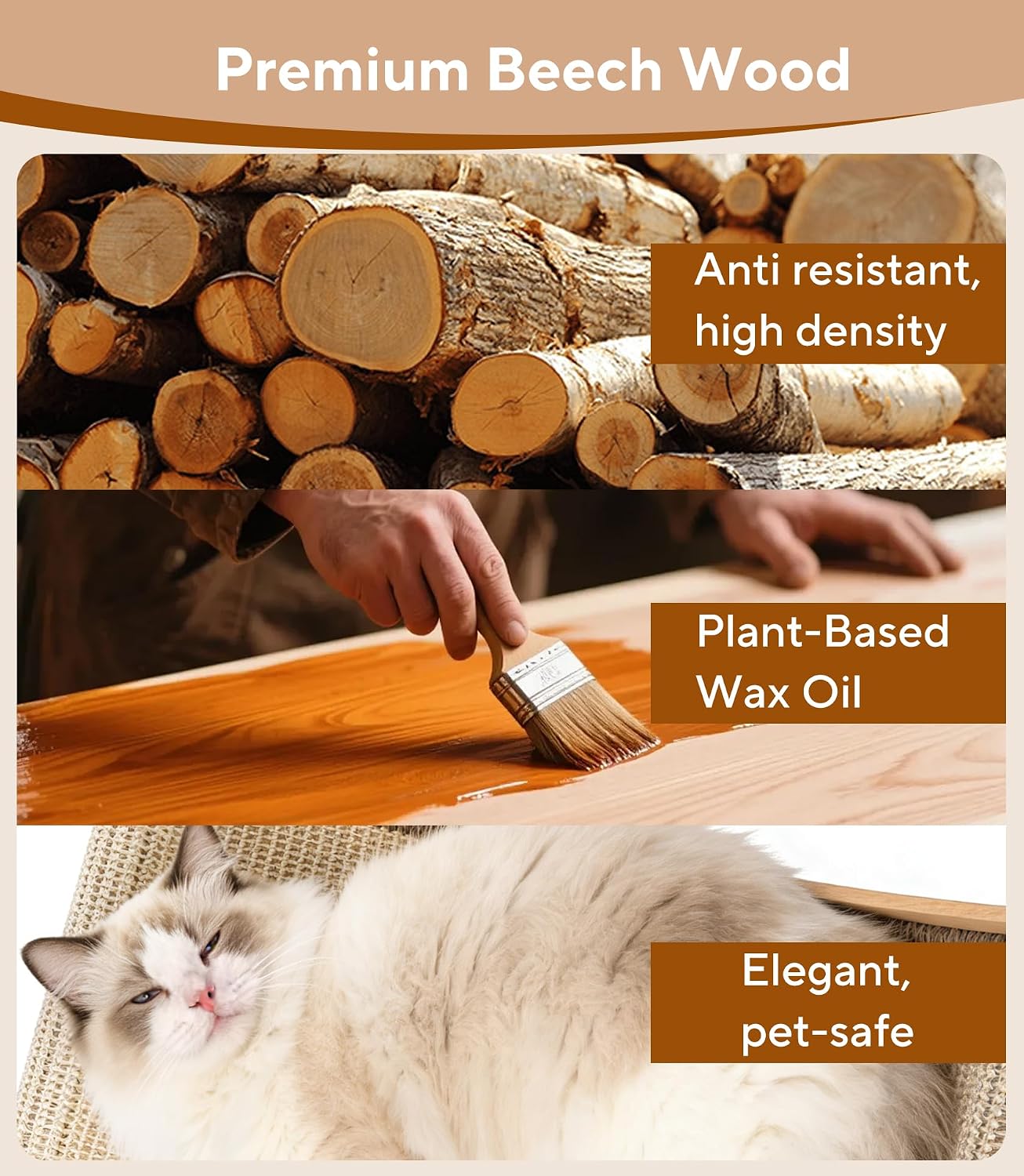 Detalle de Mordraoe Cat Scratching Board: Solid Beech Wood with 160° Curved Design