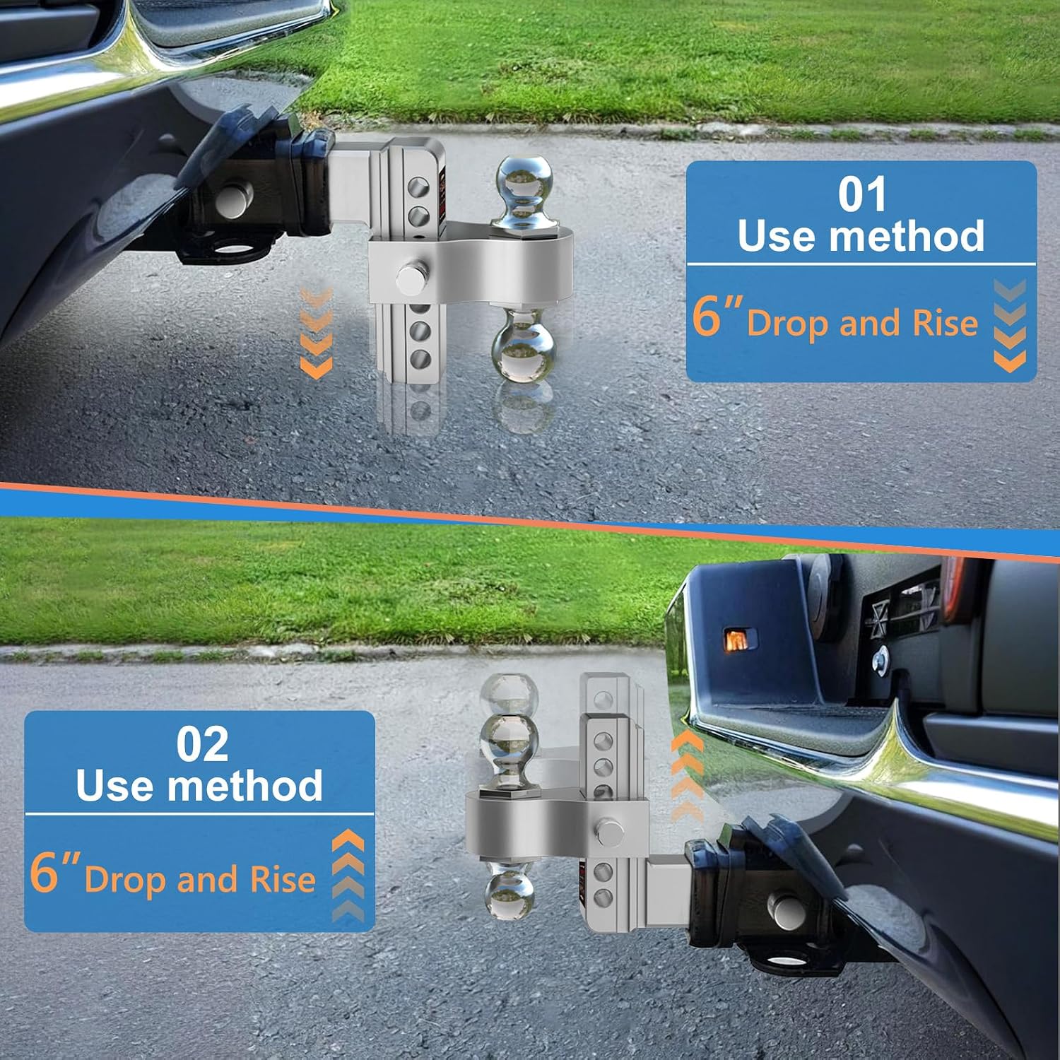 Thumbnail 2 de Drop Hitch 2.5 Inch Receiver by Vullteeon — 6 Inch Adjustable Aluminum Tow Hitch with Dual Ball Heads
