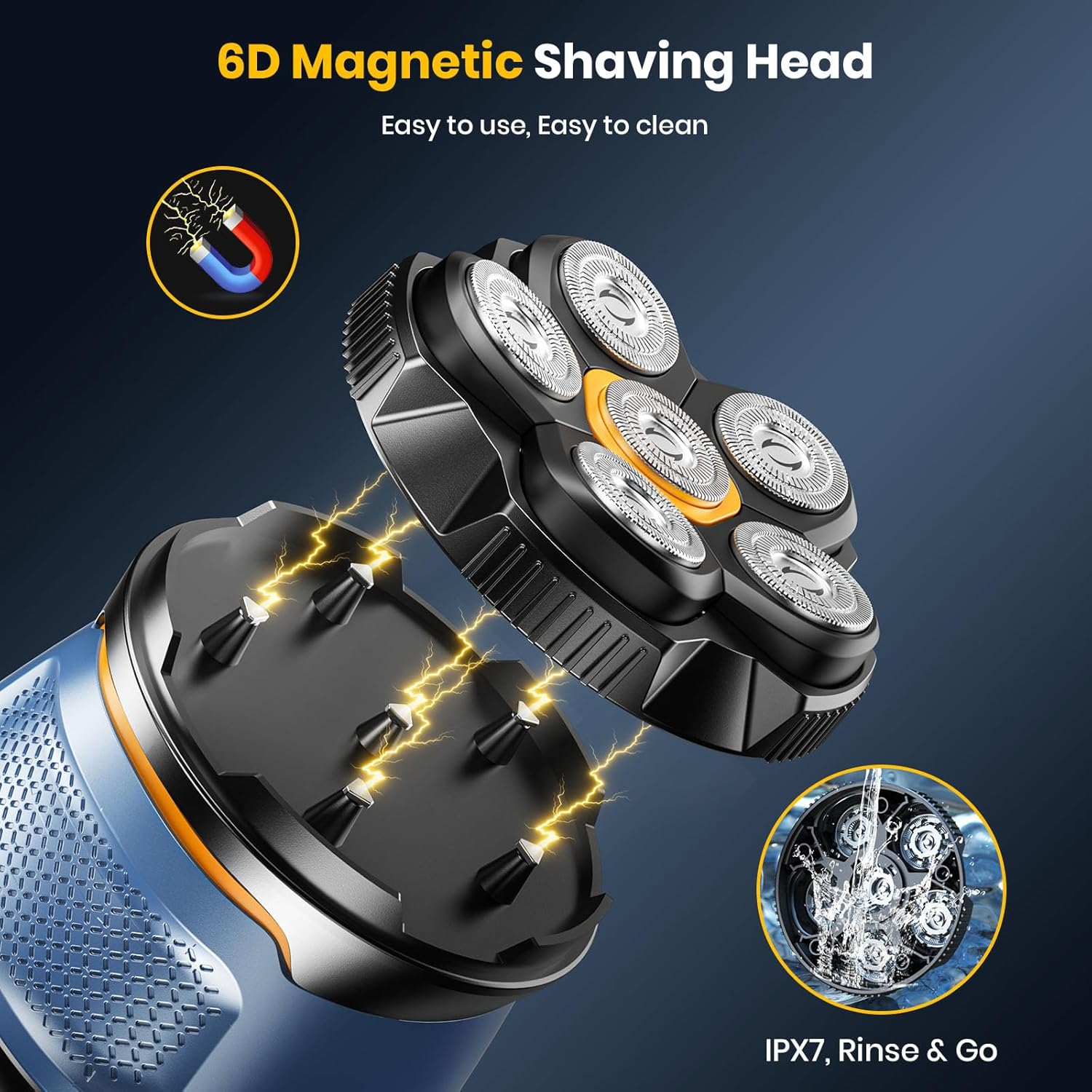 Detalle de TLMUSE Head Shaver for Men with Magnetic Detachable Head, IPX7 Wet/Dry Shaving and LED Display