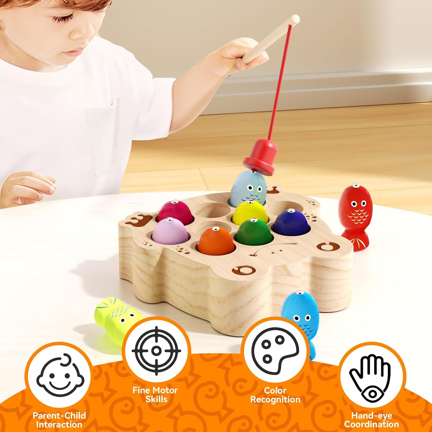 Thumbnail 4 de Edutree Montessori Wooden Magnetic Fishing Game for Toddlers (1–3 years): Colour Sorting & Fine Motor Skills