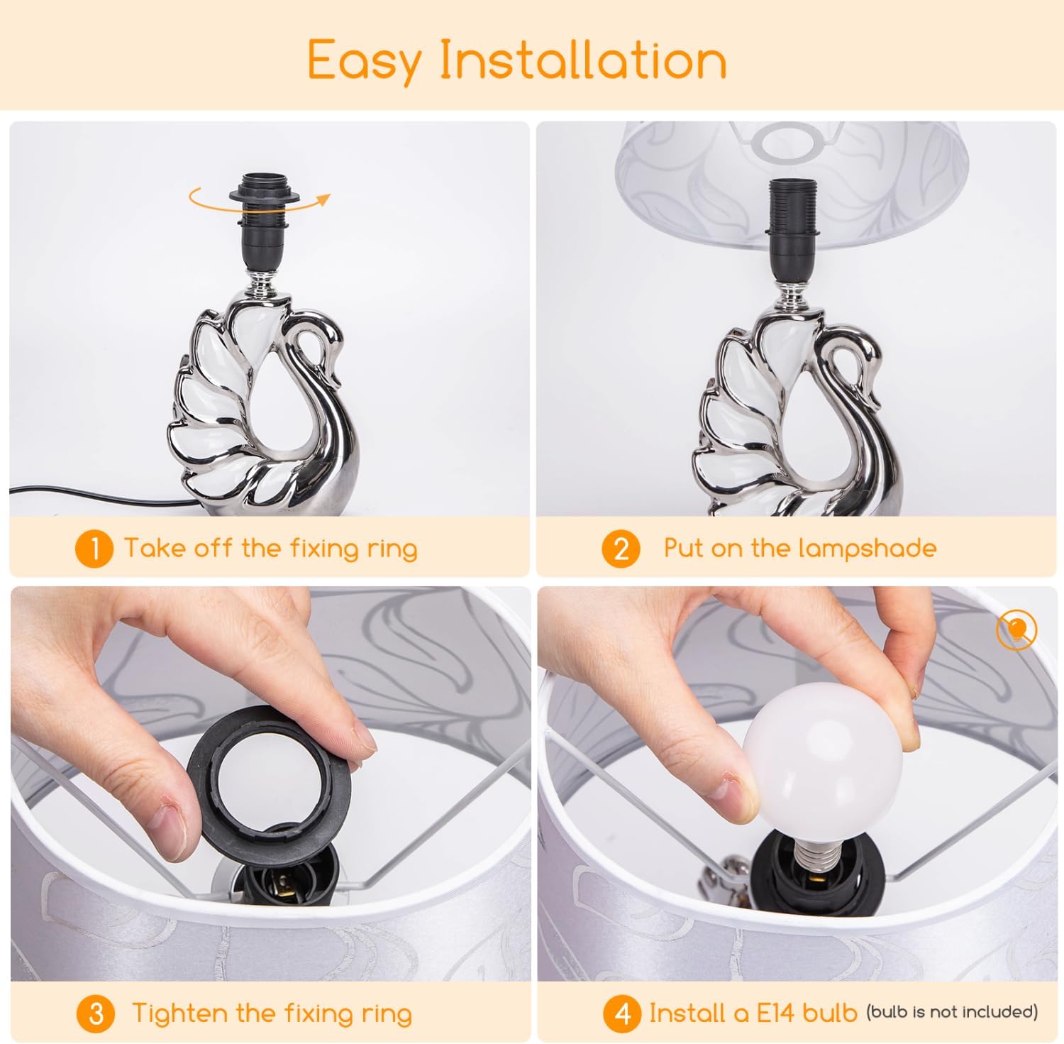 Thumbnail 6 de Aigostar Lampe de table en céramique moderne avec abat-jour tissu et douille E14 (sans ampoule) H310 mm