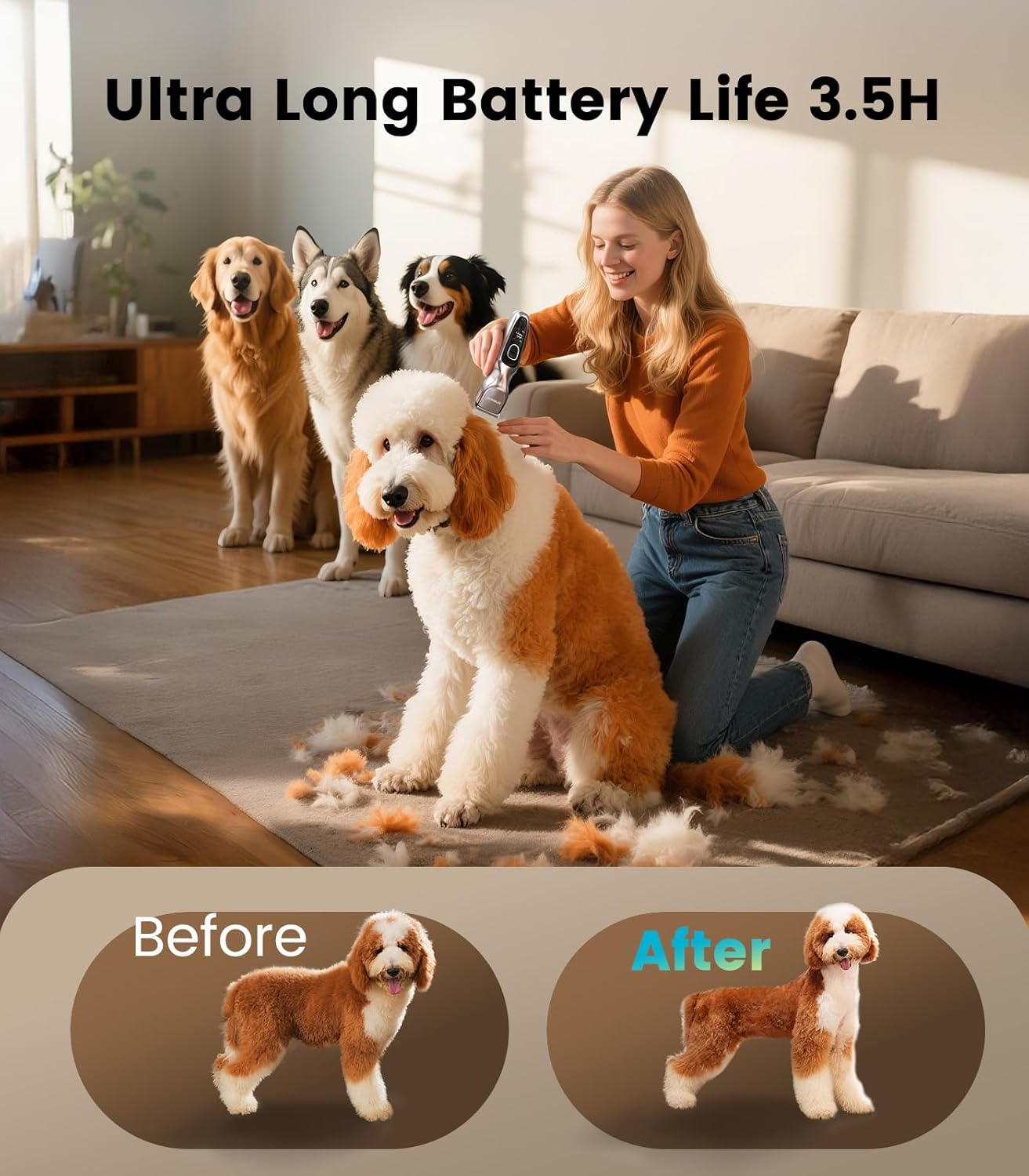 Thumbnail 2 de oneisall Dog Clippers for Grooming Thick Hair: Cordless, Low-Noise 2-Speed Kit