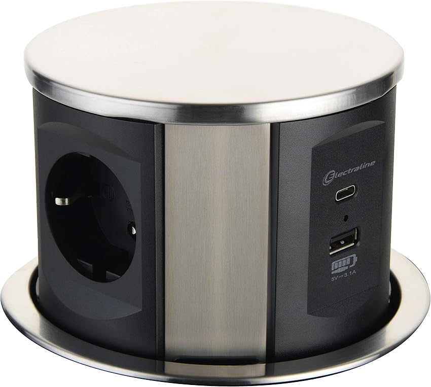 Detalle de Electraline 62571 Enchufe emergente 3 Schuko, 2 USB