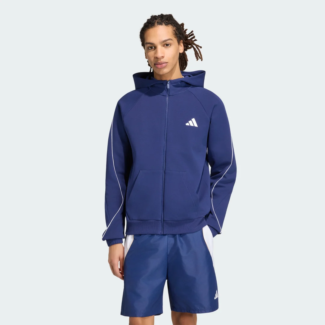 Detalle de Sudadera con capucha y cierre de cremallera Stadium Small Logo – Adidas, azul
