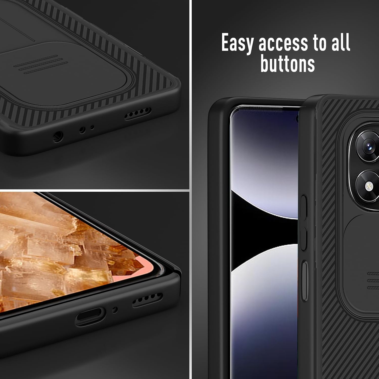 Detalle 2 de XTCASE Coque pour Xiaomi Redmi Note 14 Pro 5G / Poco X7 5G – Étui mince avec cache objectif coulissant et protection caméra