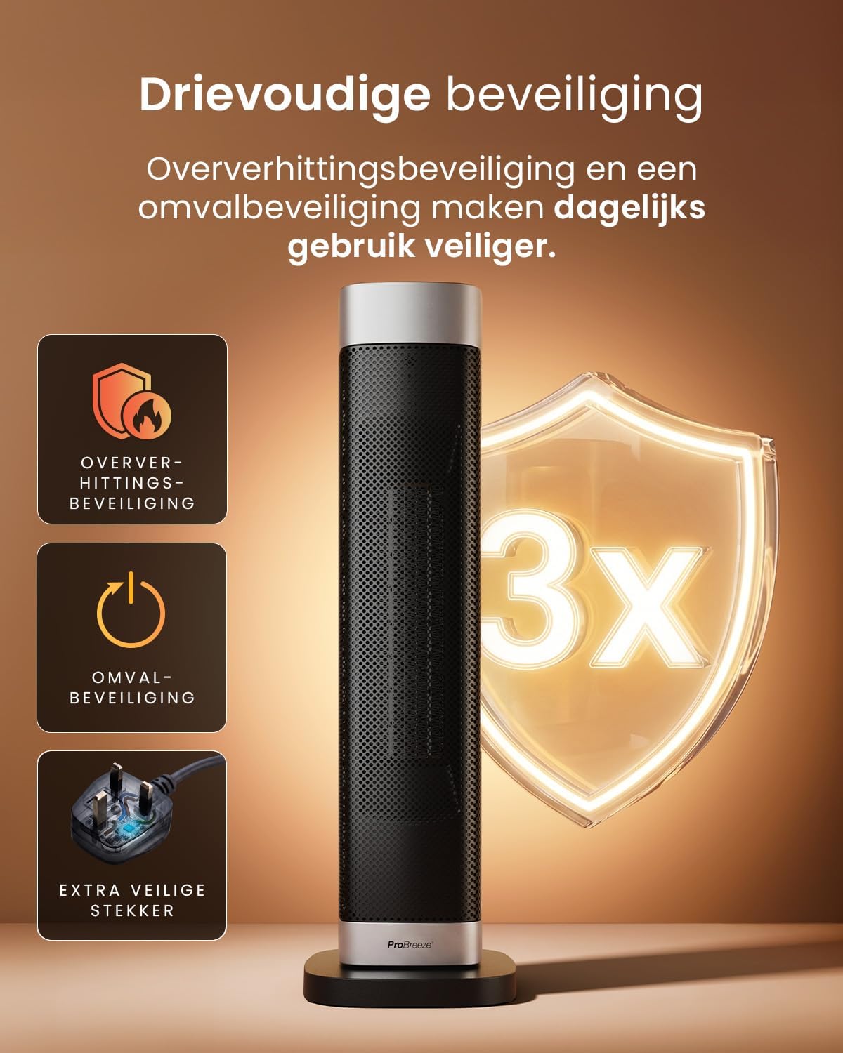 Detalle de Pro Breeze ThermaCube PB-H-29B-EU torenkachel 2200 W met 65° oscillatie