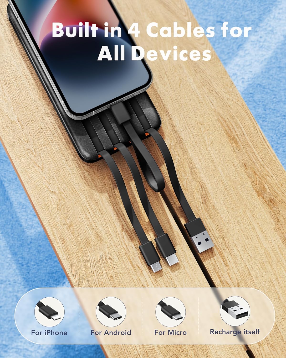 Thumbnail 1 de Charmast 20000mAh Power Bank with 4 Built-in Cables (22.5W Fast Charging)