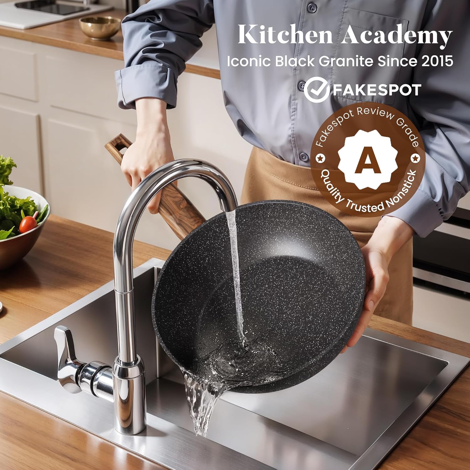 Thumbnail 3 de Kitchen Academy 30-Piece Black Granite Cookware Set
