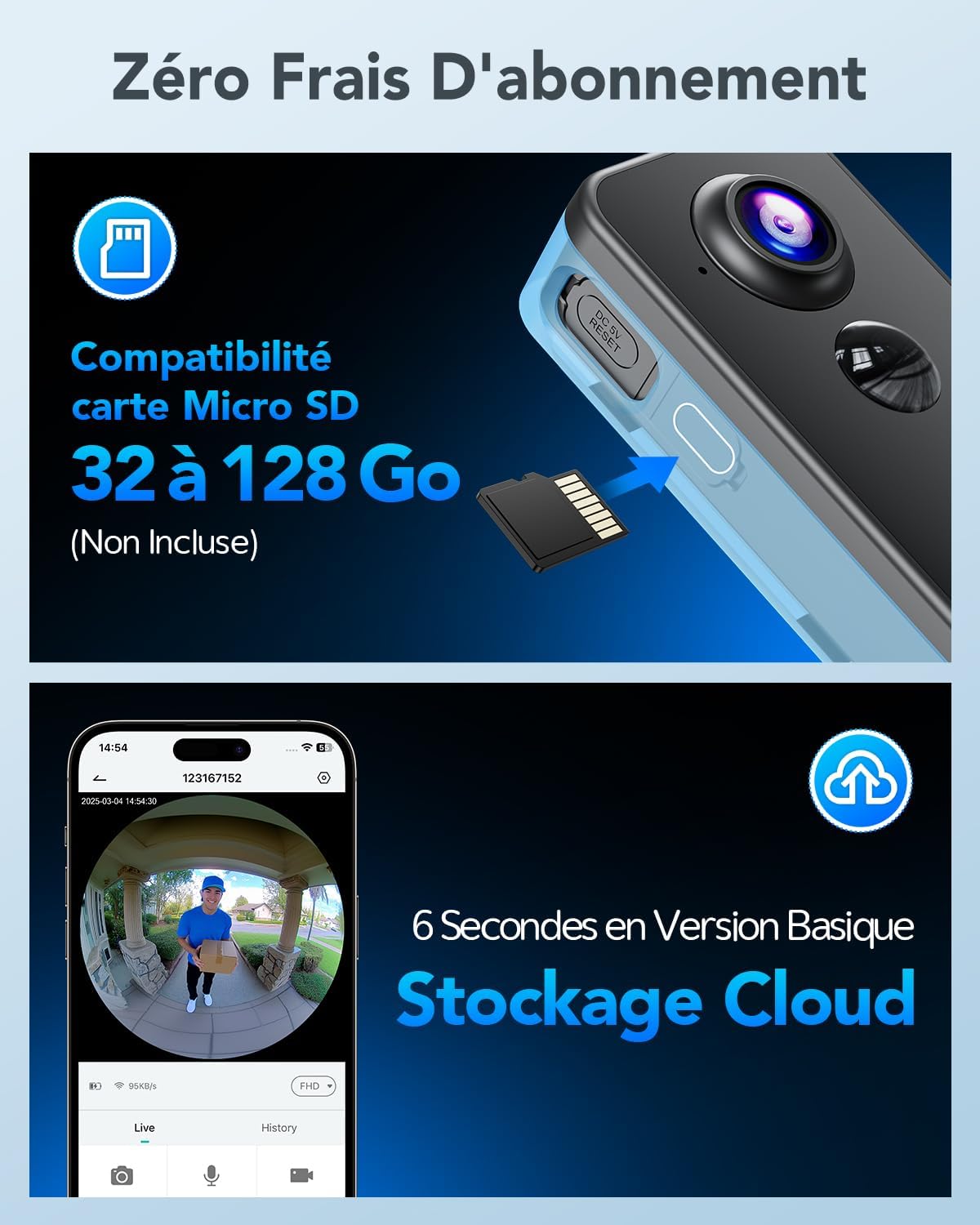 Thumbnail 6 de XTU 2K HD Sonnette Sans Fil Extérieure Étanche avec Caméra 180° et Détection Humaine
