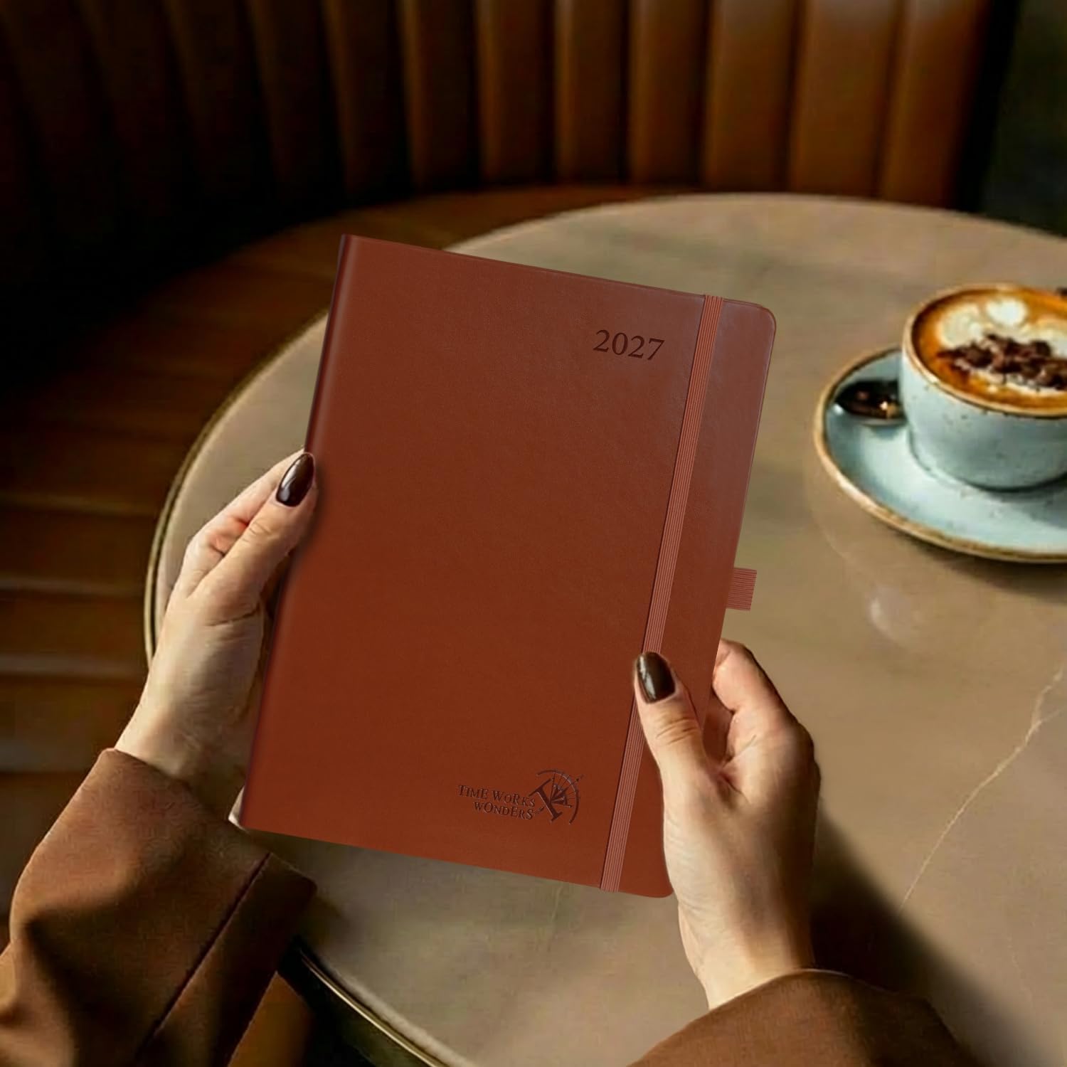 Thumbnail 6 de POPRUN Daily Planner 2027, 5.75" × 8.5", Hourly Schedule, Brown Faux Leather