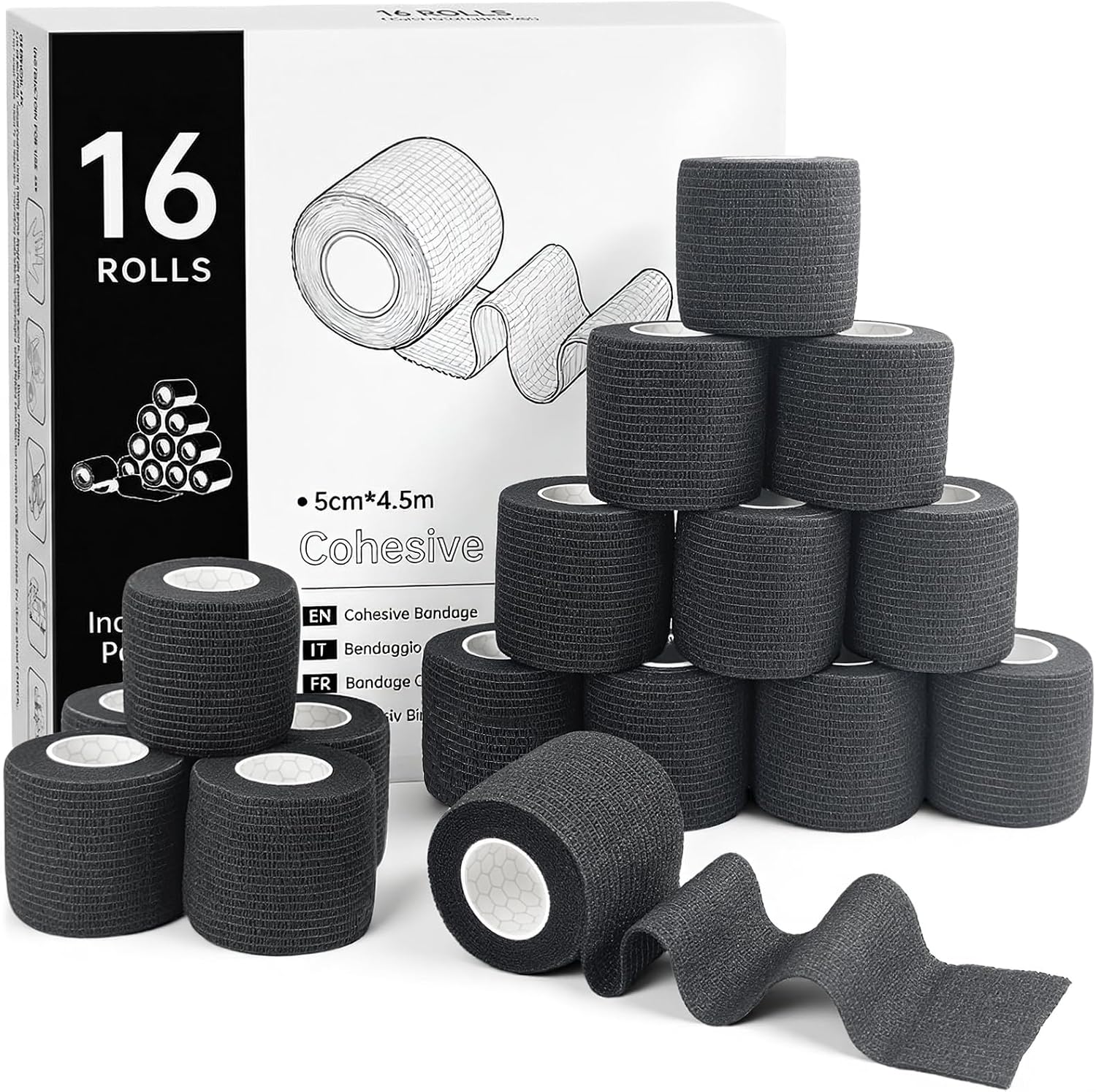 Detalle de Rokehr zelfklevend verband, 16 rollen van 5 cm × 4,5 m, zwart