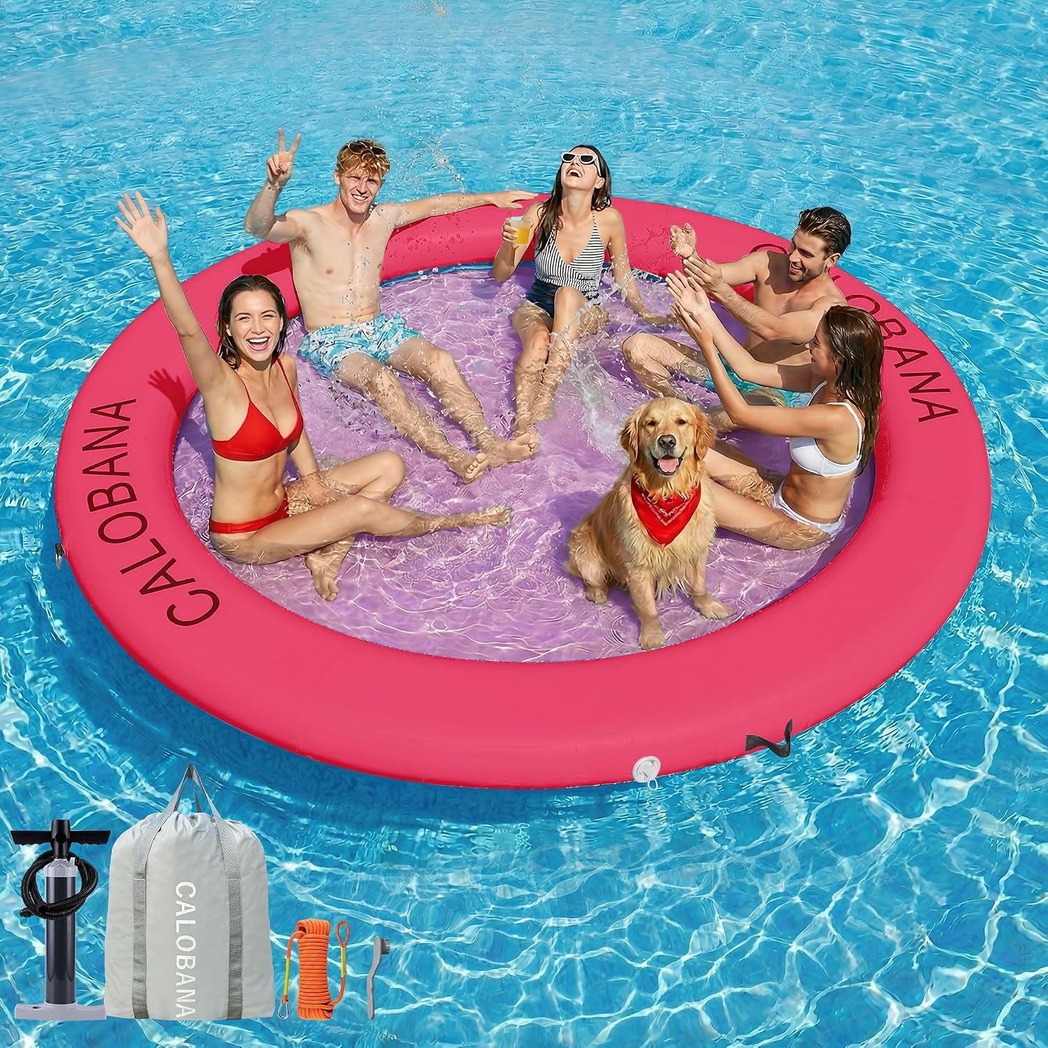 Detalle de CALOBANA 8ft Inflatable Round Water Hammock Floating Ring Dock Platform for Adults