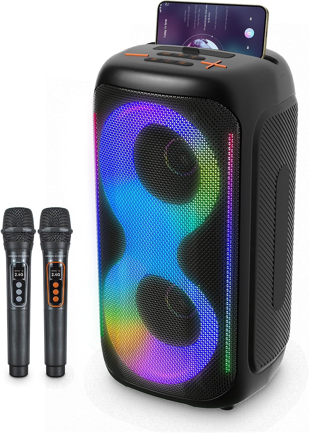 Detalle de GREEN KEEPER GKD40 karaoke-speaker met 2 draadloze microfoons en ledlicht