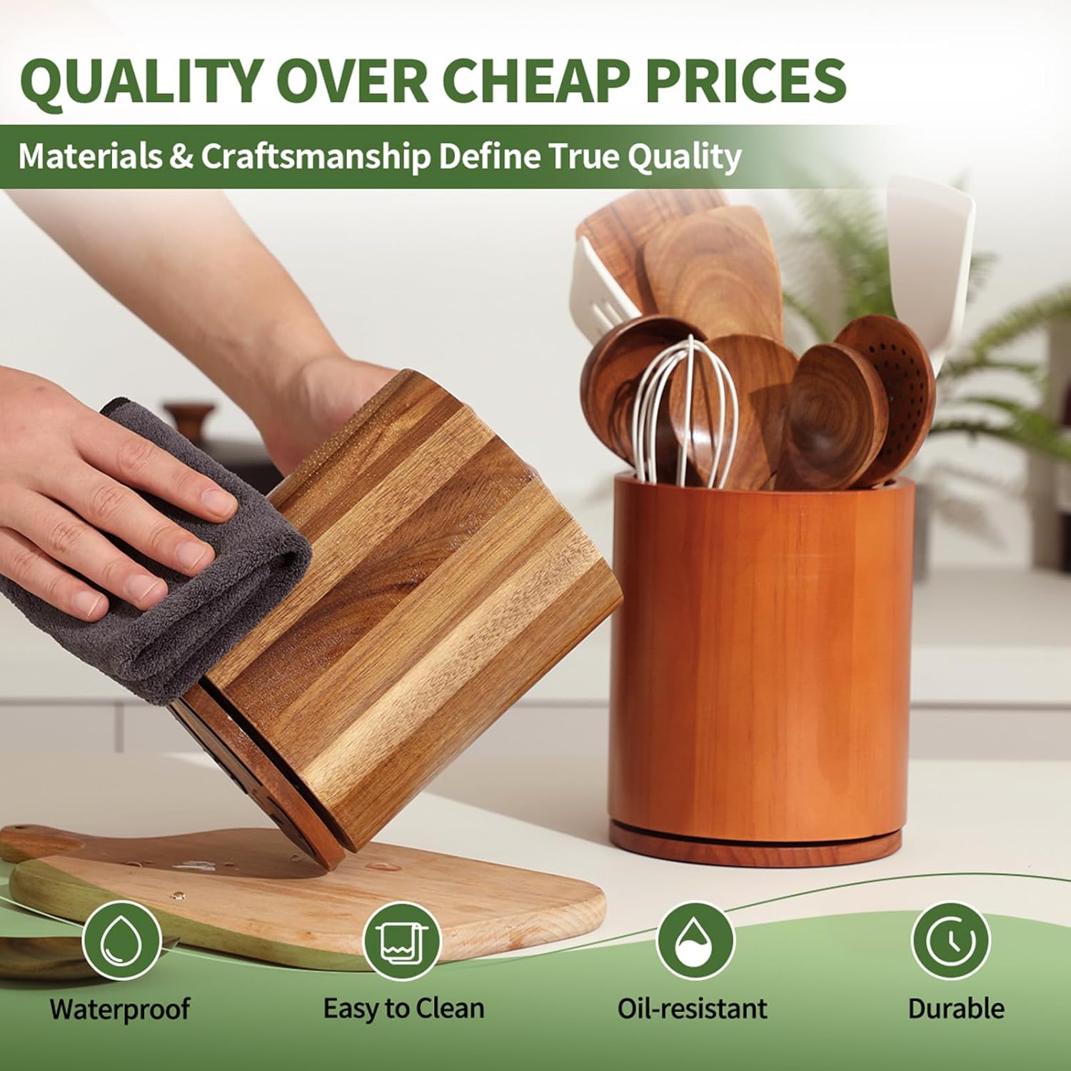Thumbnail 3 de gorsent Wooden Utensil Holder 7.3" 🍽