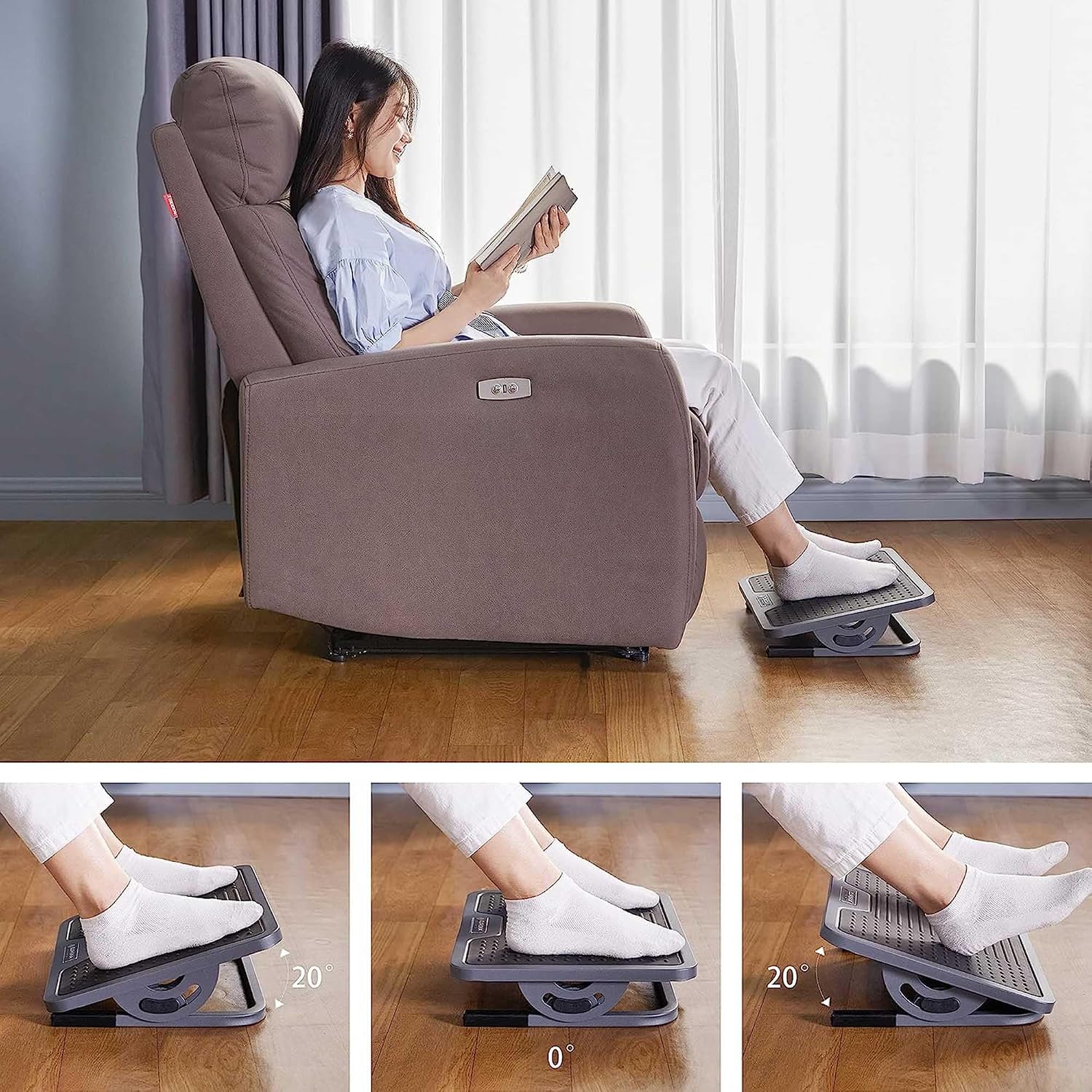 Detalle de EUREKA ERGONOMIC adjustable under-desk foot rest with massage surface (black & grey)