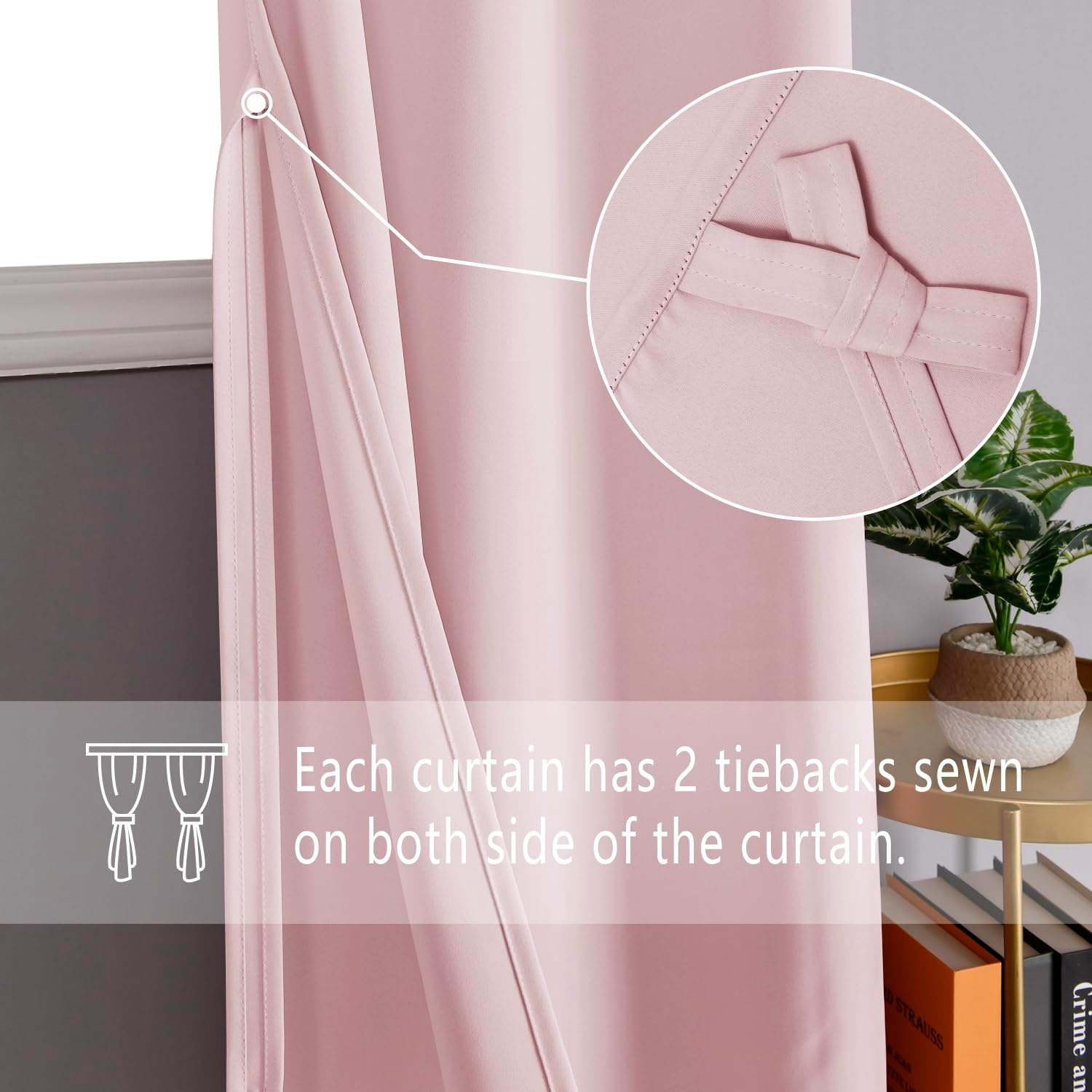 Detalle 2 de DWCN Pink Blackout Curtains 66" x 54" 🏠