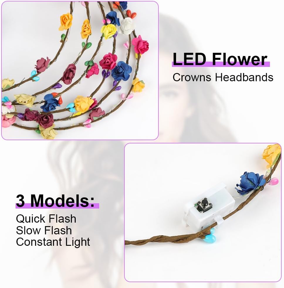 Detalle de LED Blumenkranz Stirnband 3 Modi