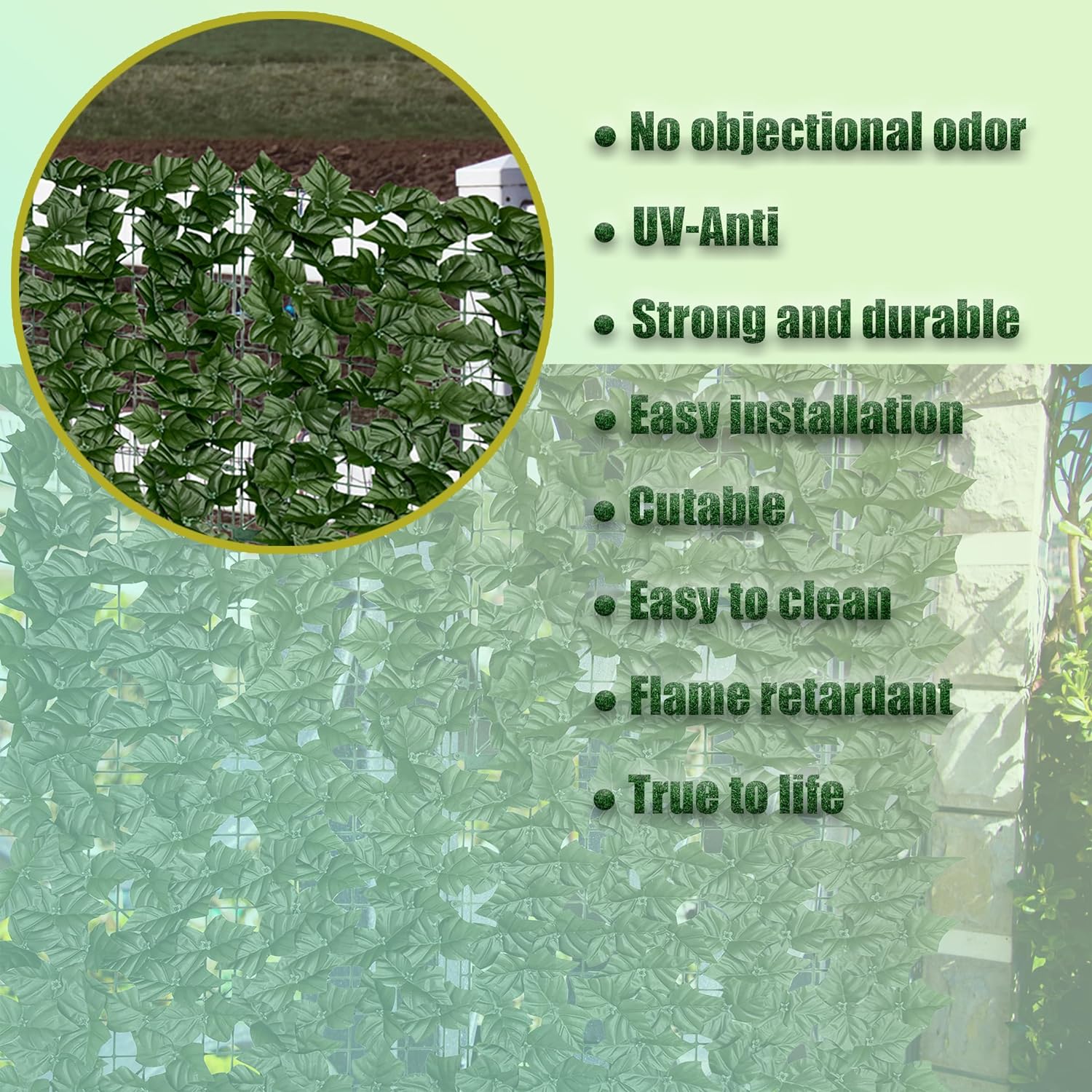 Detalle de DOPGIB Ivy Fence Artificial Ivy Privacy Screen Roll, UV-Resistant Plastic, 60" x 128