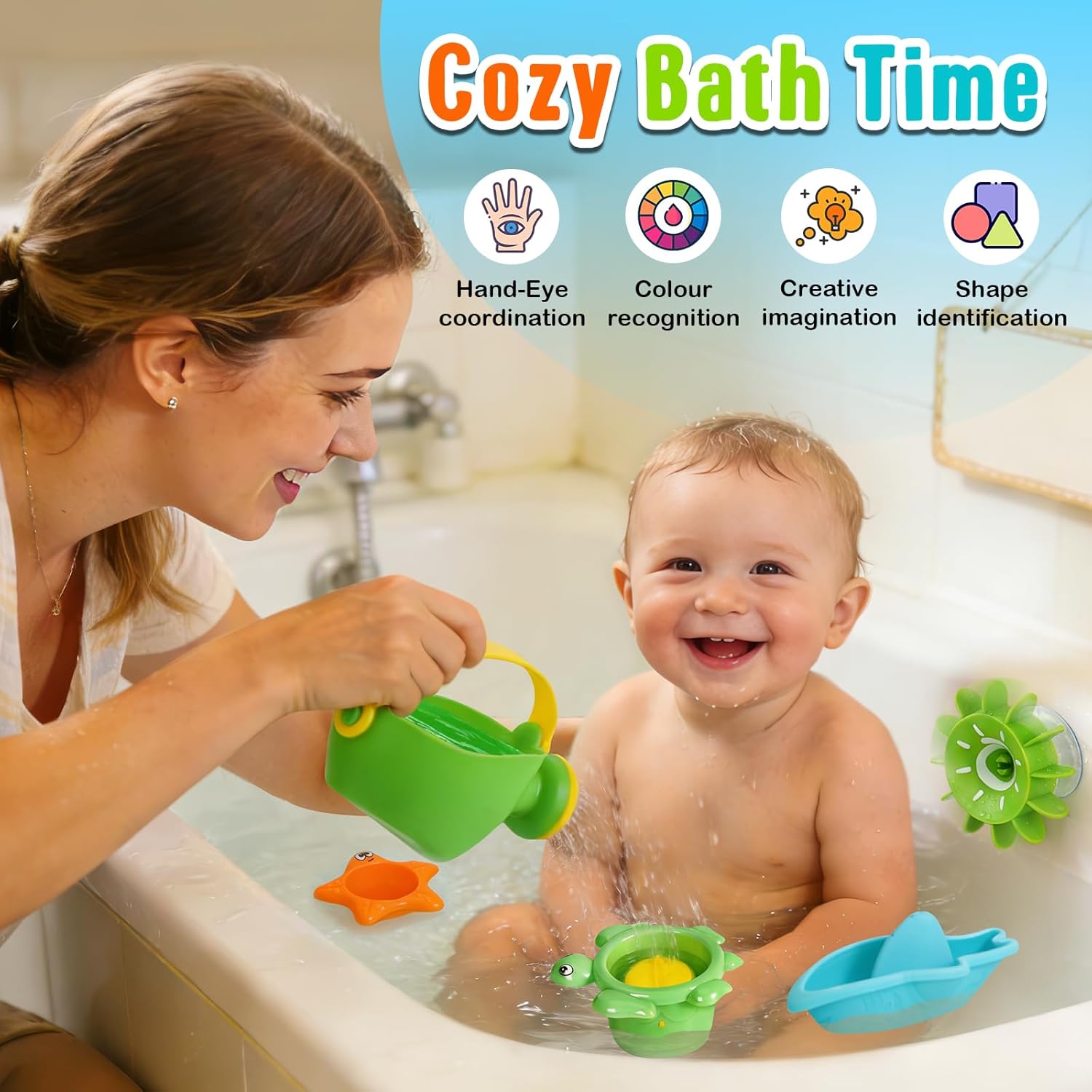 Detalle de Badewannenspielzeug & Poolspielzeug für Baby – motorikförderndes ABS-Wasserspielzeug ab 12 Monaten