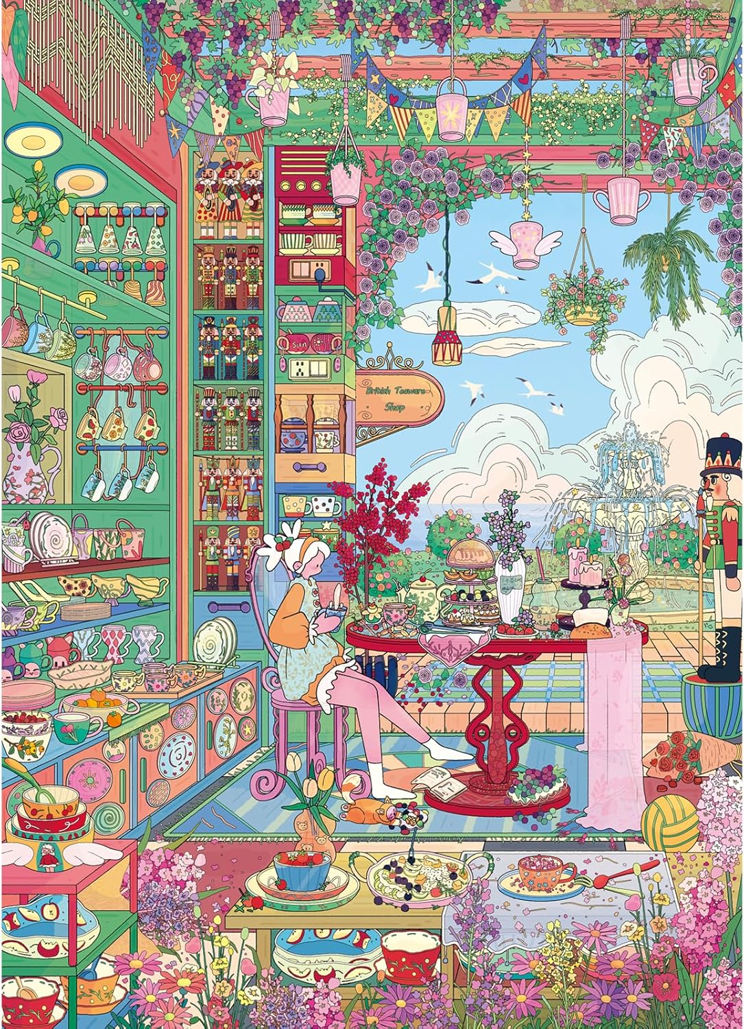 Detalle 2 de HUADADA 1000-Piece Jigsaw Puzzle: Whimsical Garden Tea House