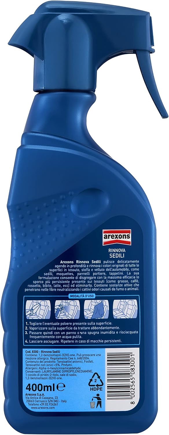 Detalle de AREXONS Rinnova Sedili: Detergente per tessuti auto, pulisce delicatamente e rinnova colori, elimina odori, 400 ml