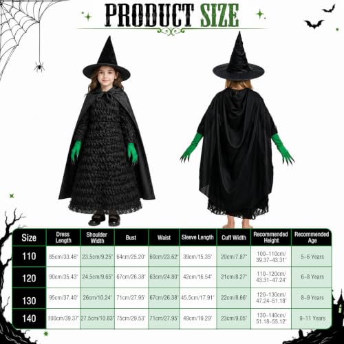 Thumbnail 1 de Ainvliya Kids Witch Costume Set (140) – Black Fluffy Princess Dress with Hat, Glasses & Accessories