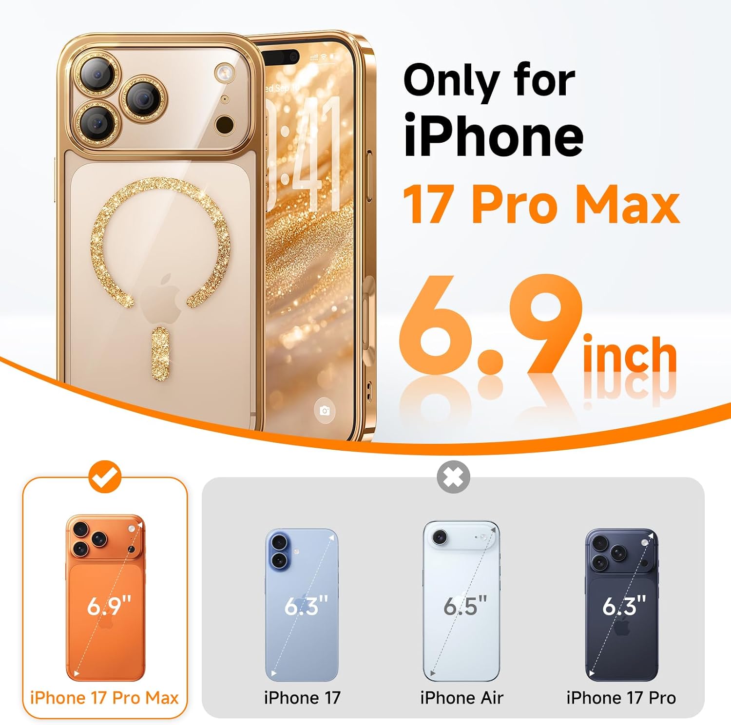 Thumbnail 6 de Magnetic Glitter Case for iPhone 17 Pro Max with MagSafe Ring & Integrated Lens Protection