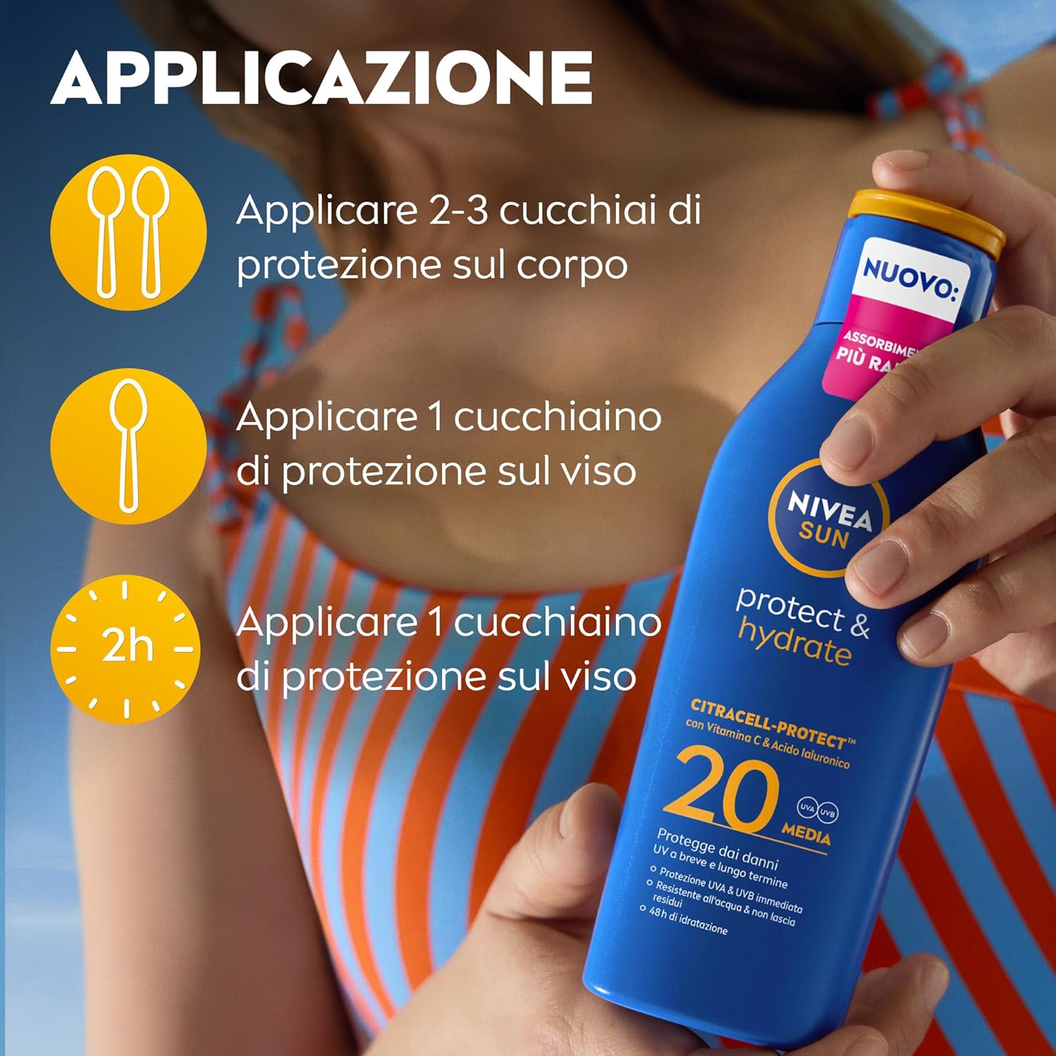 Thumbnail 6 de NIVEA SUN Protect & Hydrate SPF 20, crema solare idratante 48h 200 ml con Vitamina C e Acido Ialuronico
