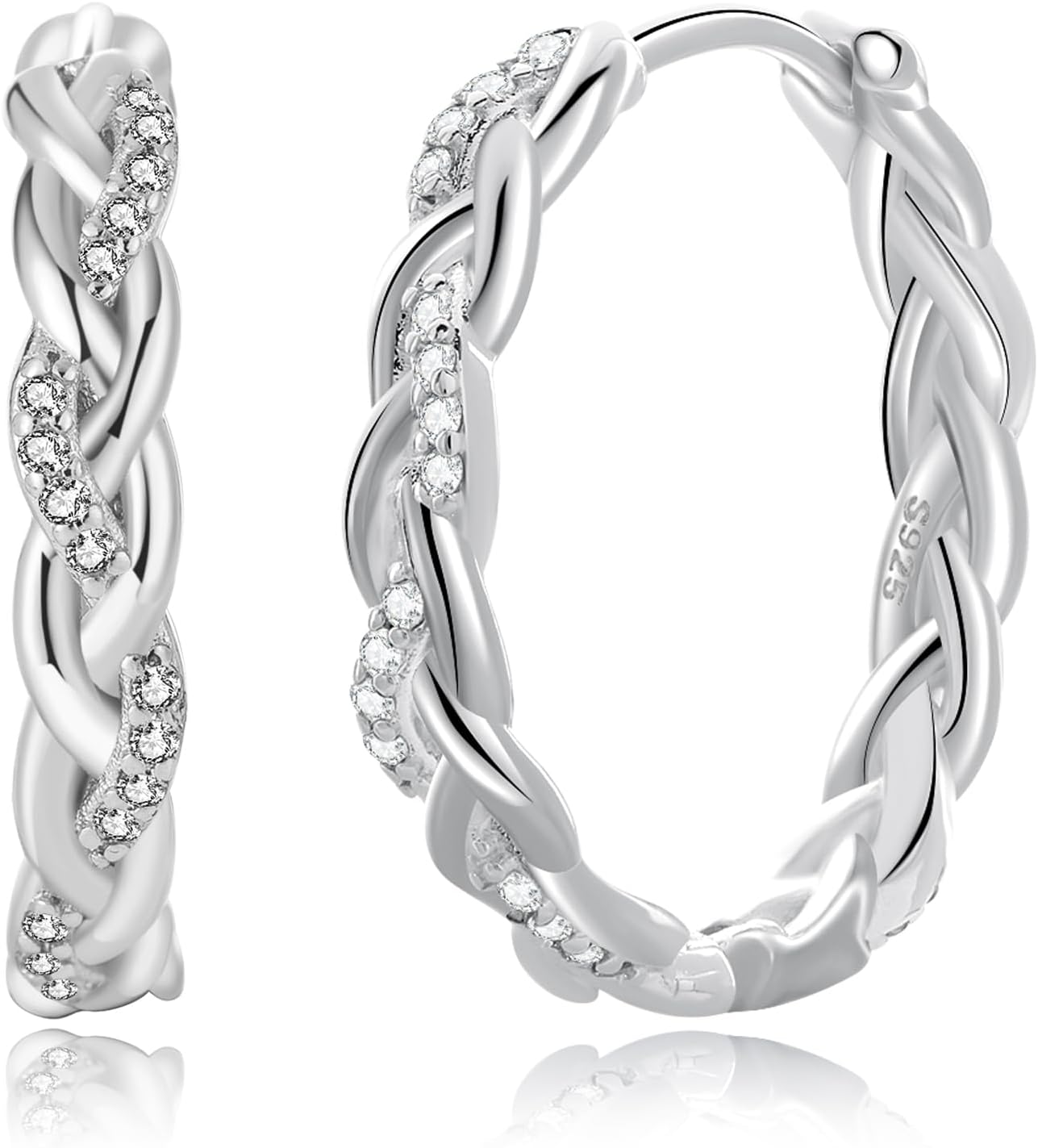 Detalle de PABBEU S925 Sterling Silver Twisted Hoop Earrings for Women