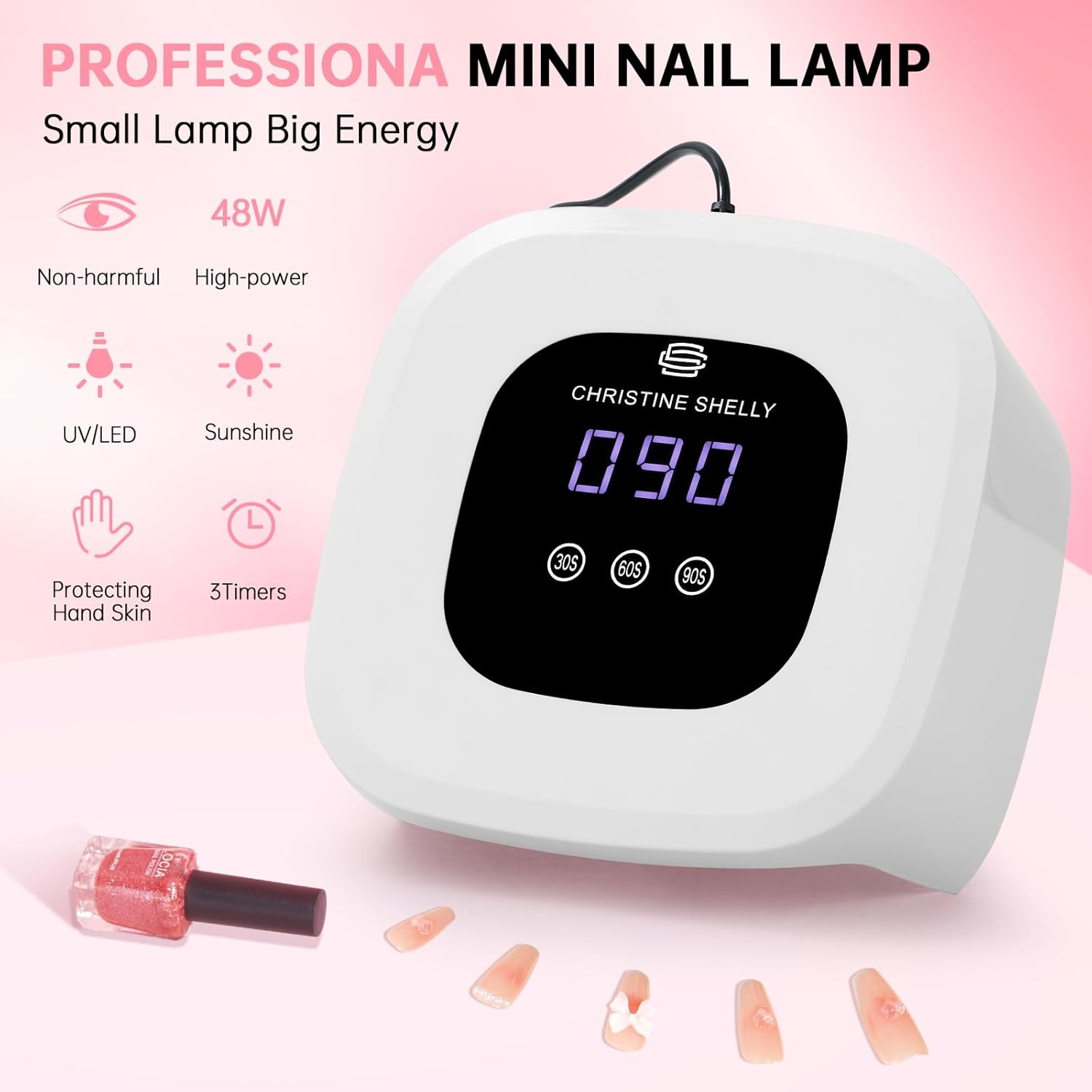 Detalle de CHRISTINE SHELLY 48W Gel Nail Lamp: Fast Curing LED Light for Home DIY