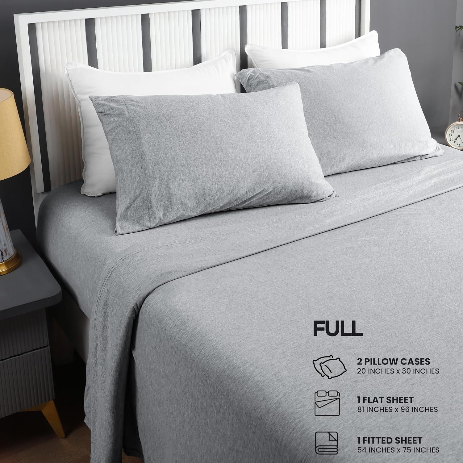 Detalle de Utopia Bedding UB Jersey Knit Sheet Set, Full, Heather Light Grey