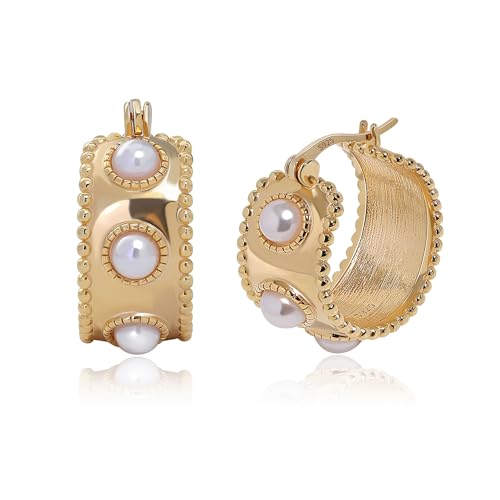 Detalle de Meissa Orecchini Donna Argento 925 Cerchio Perle – Orecchini ipoallergenici con madreperla, confezione regalo