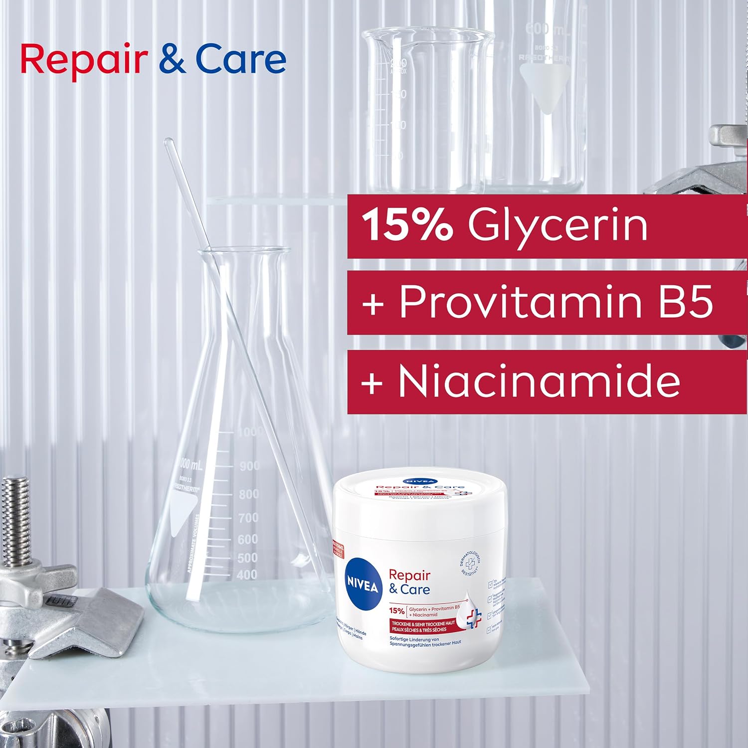 Thumbnail 6 de NIVEA Repair & Care Creme 400 ml – feuchtigkeitsspendende, nicht fettende Körpercreme für sehr trockene Haut