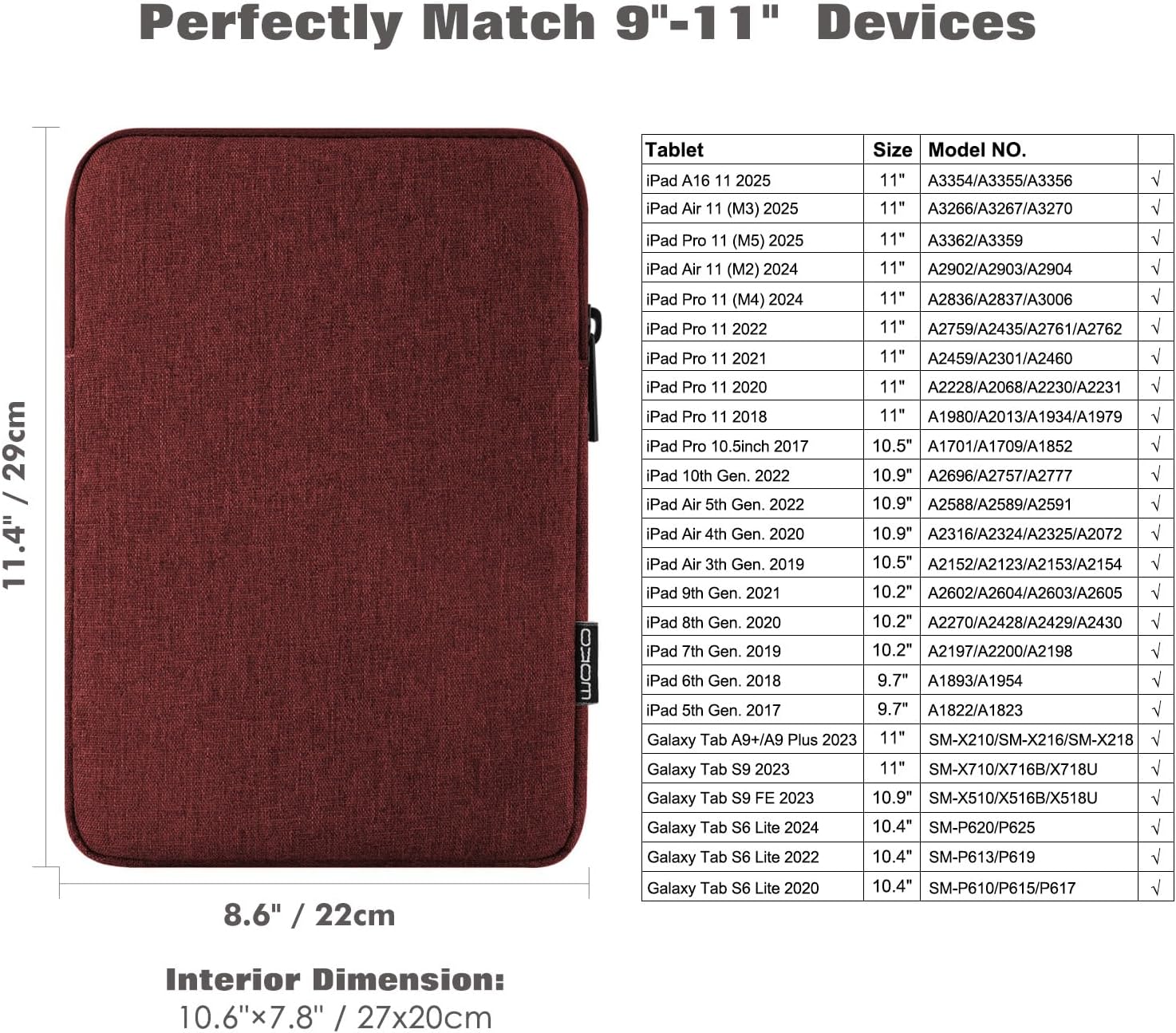 Thumbnail 1 de Moko 9-11 Zoll Tablet Tasche – kompatibel mit iPad Air, iPad Pro 11 und weiteren Modellen, Weinrot