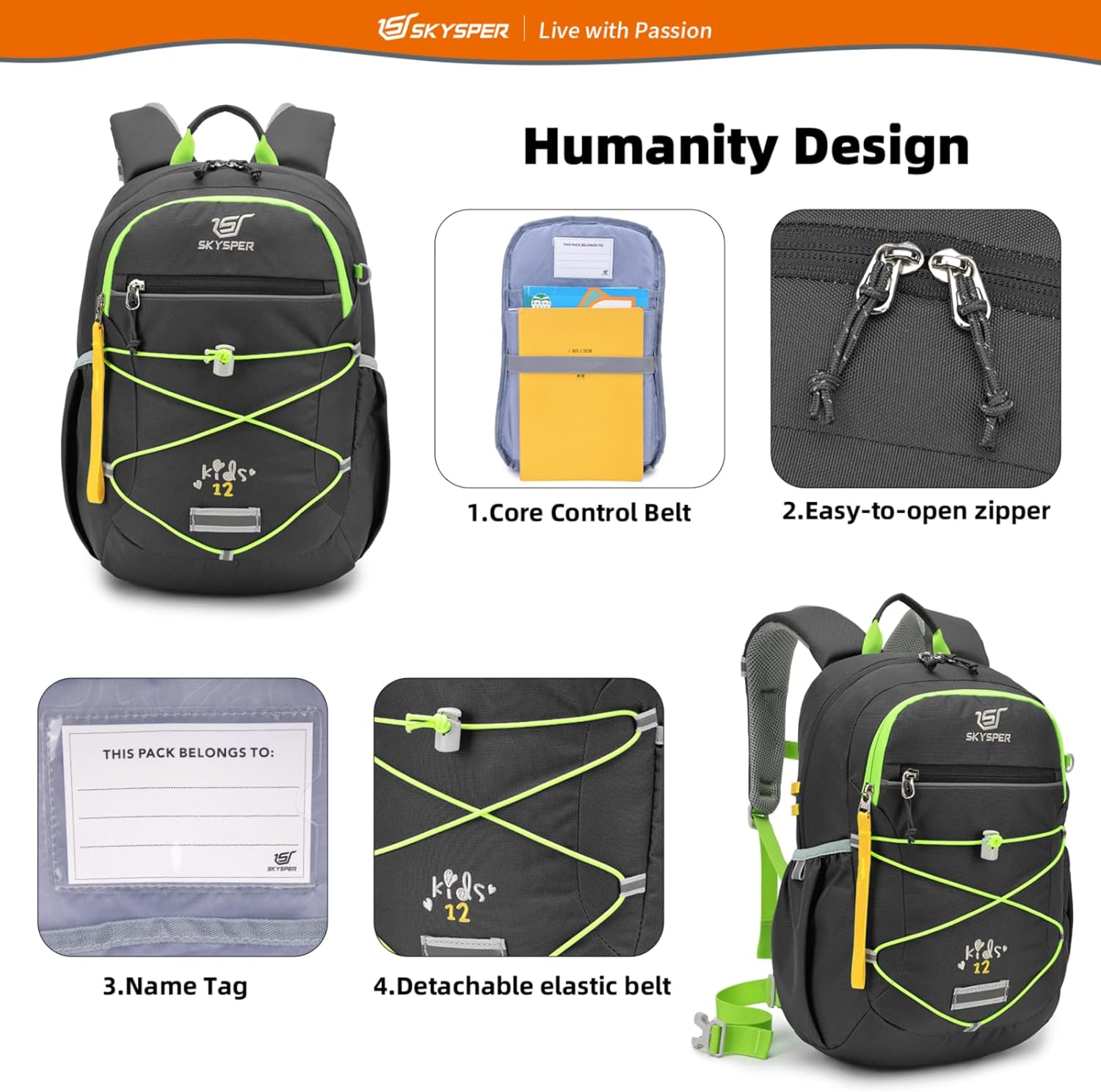 Detalle 2 de SKYSPER Kinderrucksack Wandern für Jungen & Mädchen (3–8 Jahre) – komfortabler Wanderrucksack für Outdoor