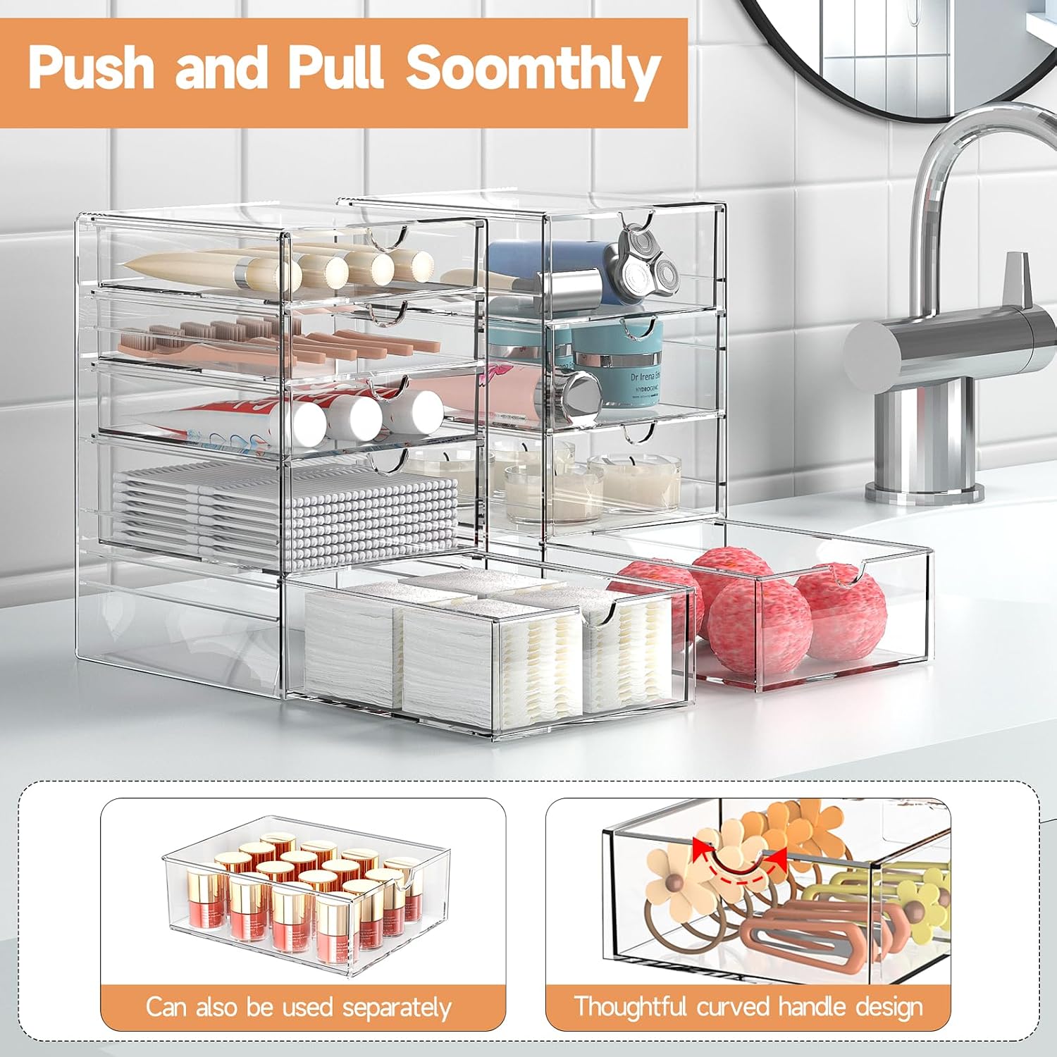 Thumbnail 6 de DOMNIU DO-ZMSN-3 Acrylic Drawer Organizer, 16 Drawers, Clear 4-Set